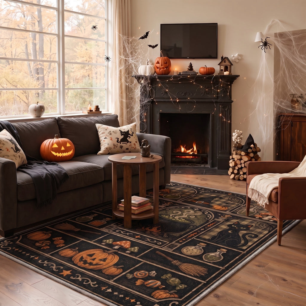 GENIMO 5'x7' Halloween Area Rug for Living Room, Washable Non Slip Soft Farmhouse Pumpkin Indoor Rug for Bedroom Dining Room Home Office, Vintage Sepia