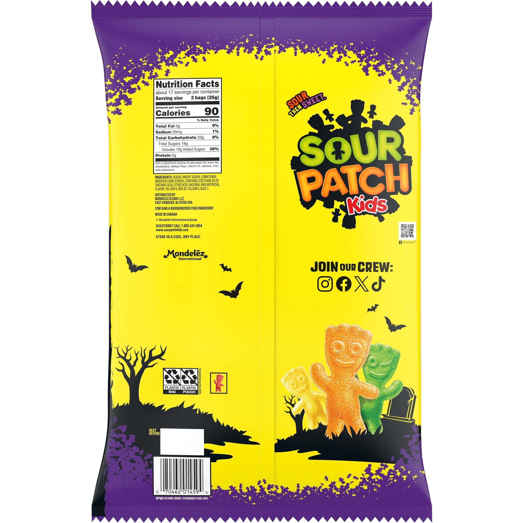SOUR PATCH KIDS Soft & Chewy Gummy Halloween Candy, Jumbo Bag, 35 Trick or Treat Bags
