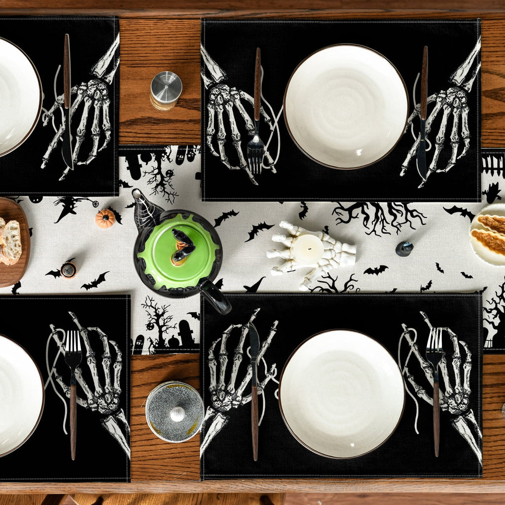 Smile Jack-O'-Lantern Spider Web Halloween Table Placemats Set of 4 Round 15 Inch Black