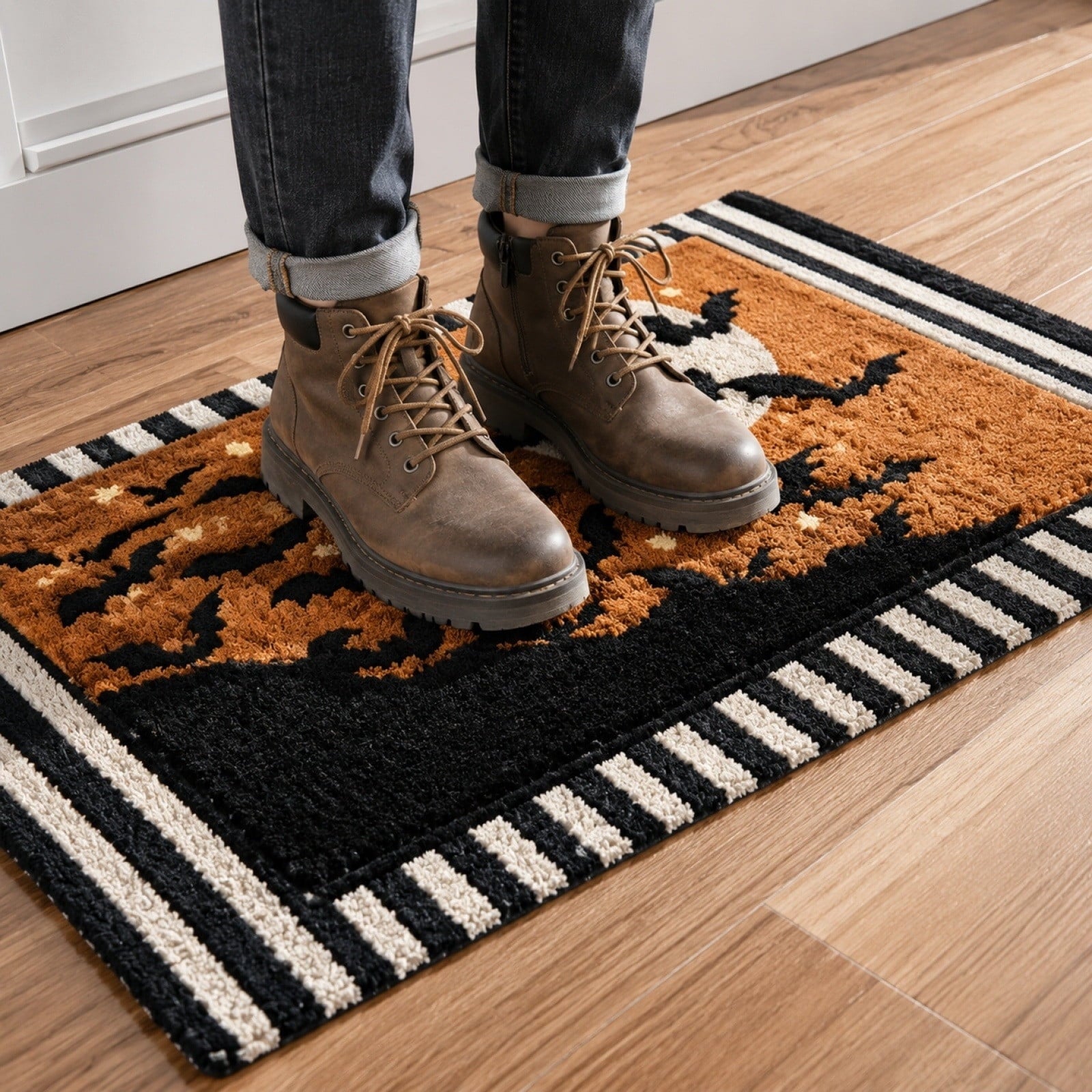 Halloween Door Mat,Halloween Rug,Halloween Porch Decor,Welcome Front Doormat Linen Rubber Layered Mats Nonslip Washable Halloween Decor For Front Porch Entryway