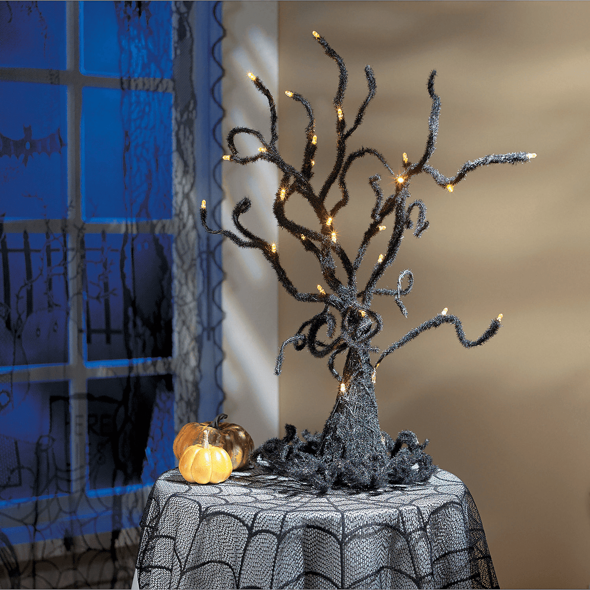 Spooky Lighted Lace Curtain Panel - Home Decor - 1 Piece