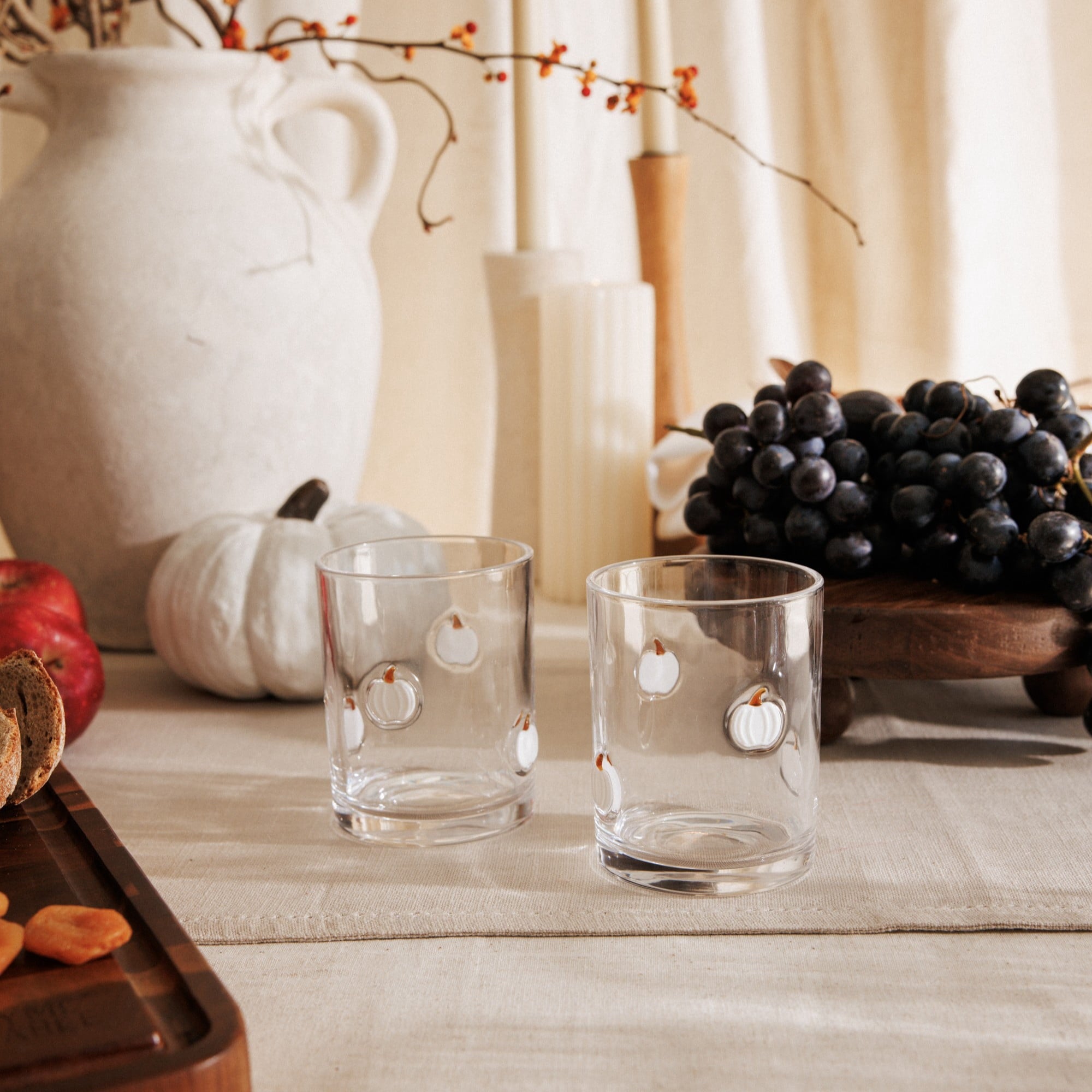 Thyme & Table 12 fl oz White Pumpkin Charm Glass Set, Pack of 2