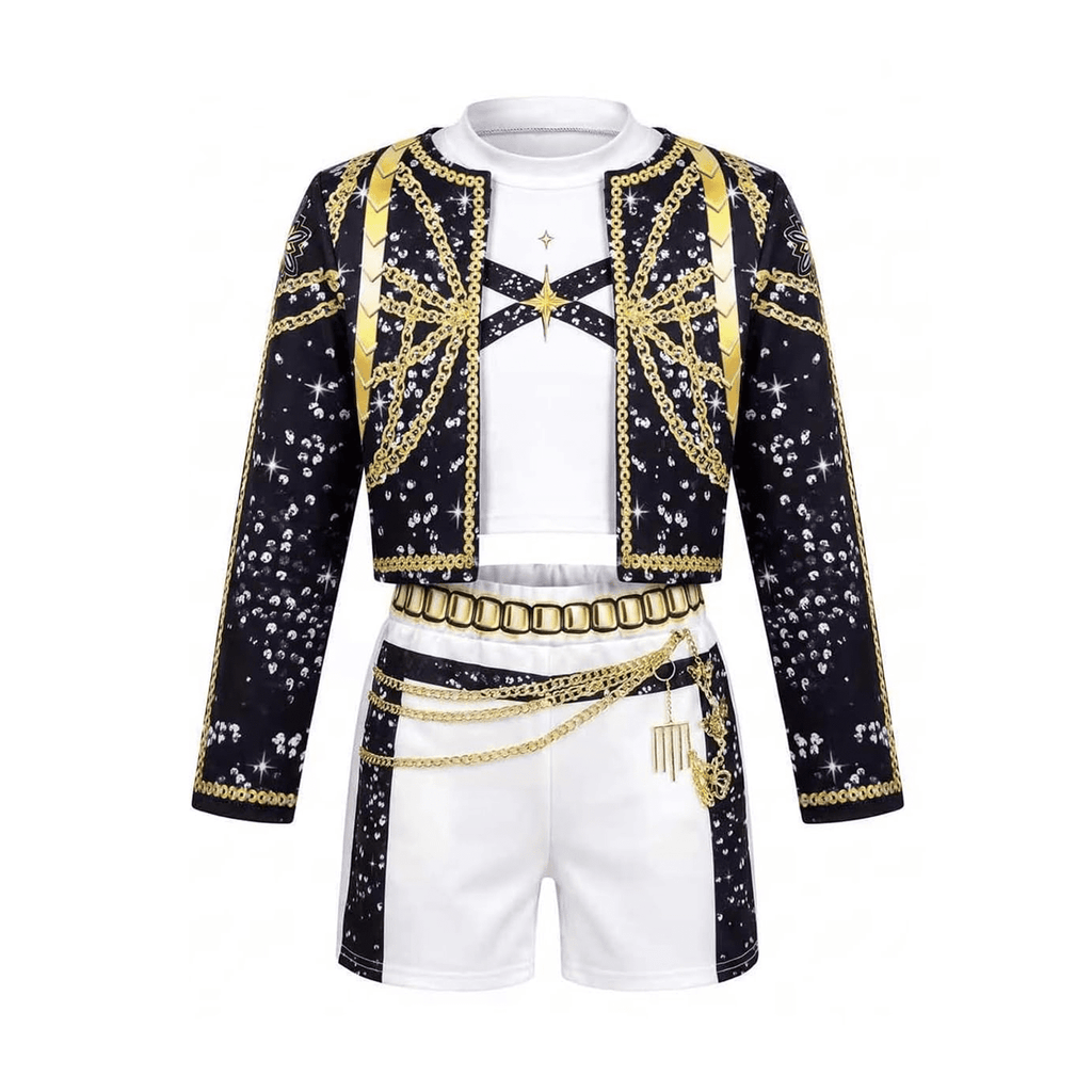 Halloween Costume Pop Star Stage Outfit Pop Idol Jacket Top and Shorts 3-Piece Set