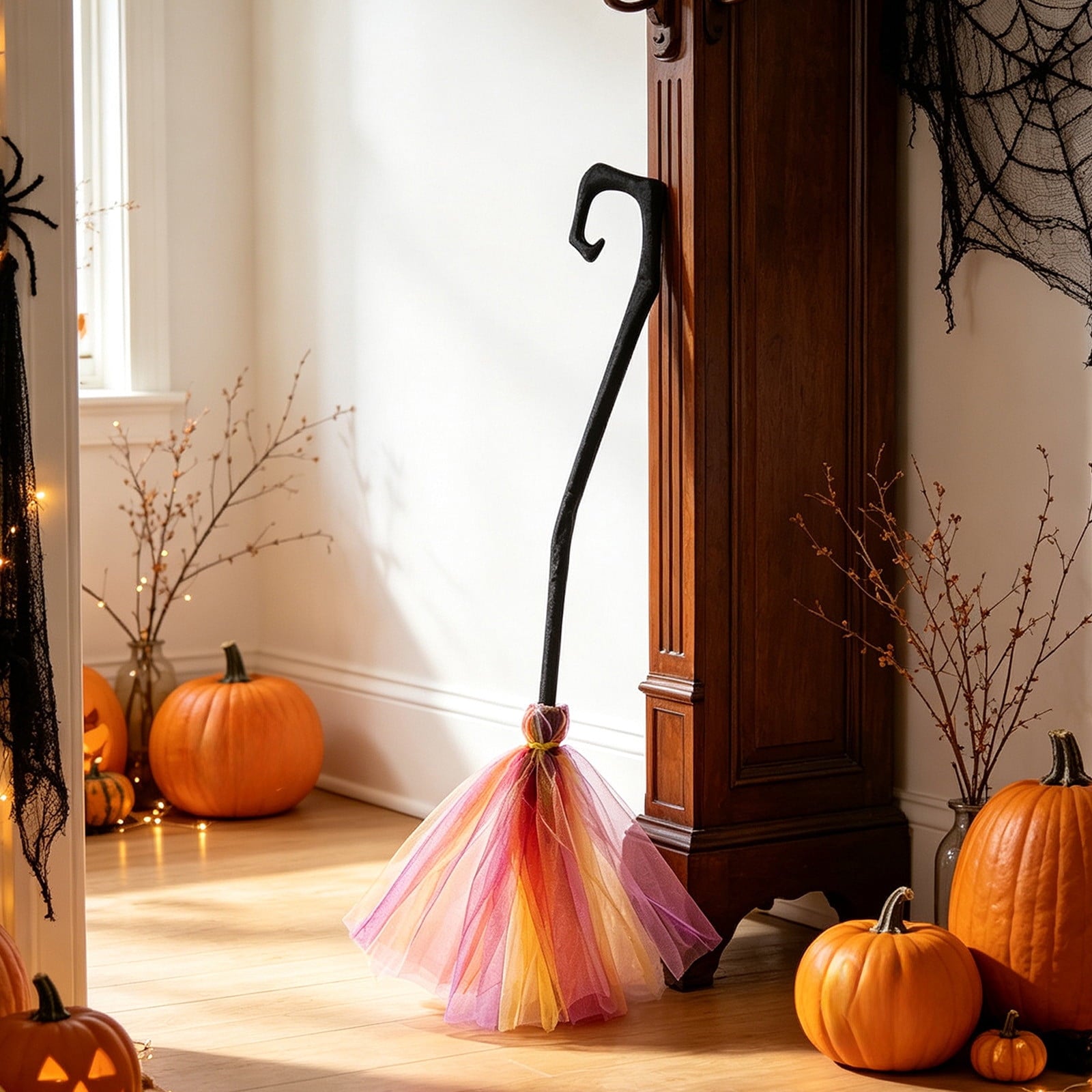 Halloween Decoration Indoor, 5.5 Ft Giant Light-Up Witches Broom, Rustic Halloween Decor for Porch, Yard, Front Door