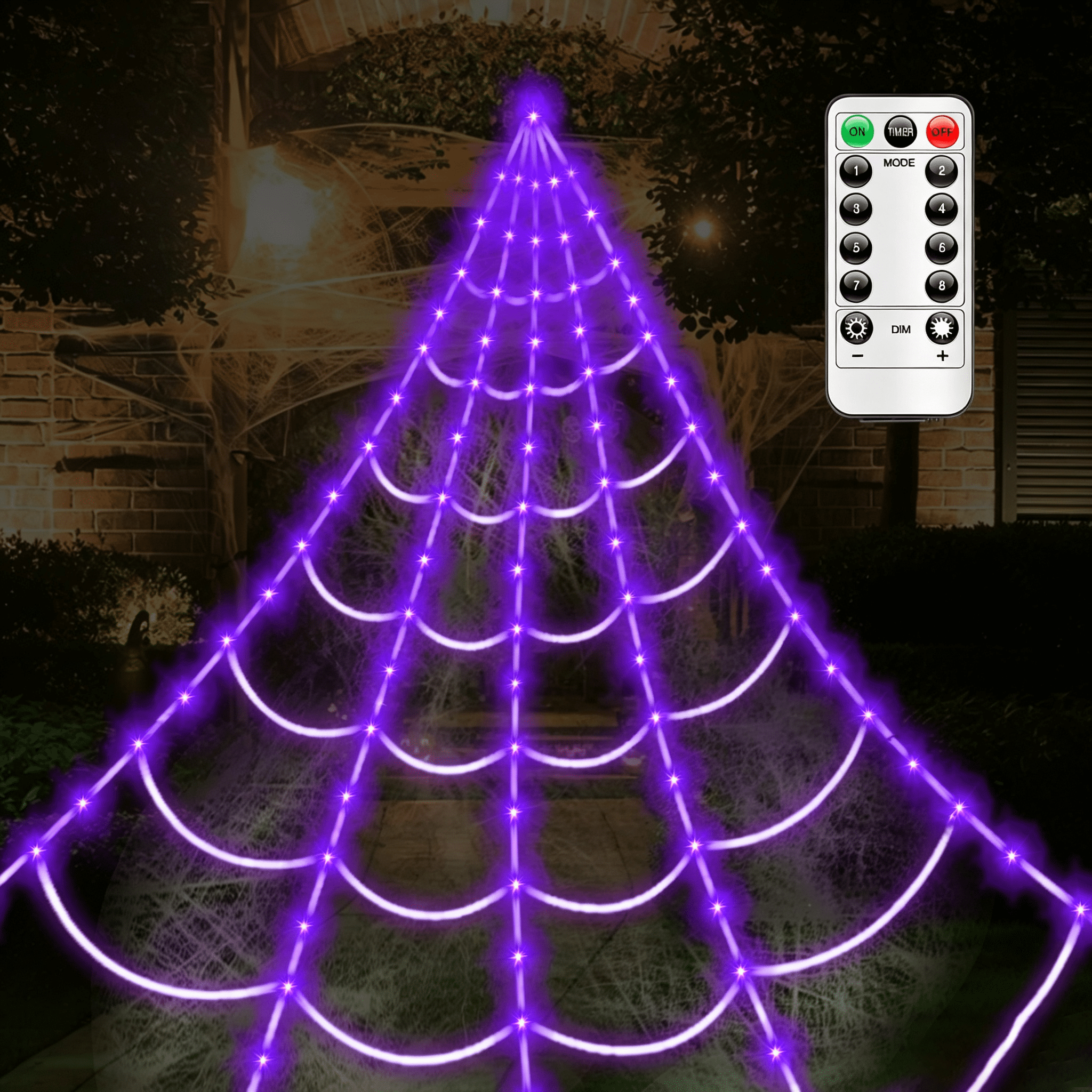 Halloween Decorations Spider Web Lights,4FT Diameter 70 LED with Black Spider, Waterproof Net Lights, Remote Control, 8 Modes Cobweb Halloween Decorations for House Garden Indoor Outdoor (Purple)