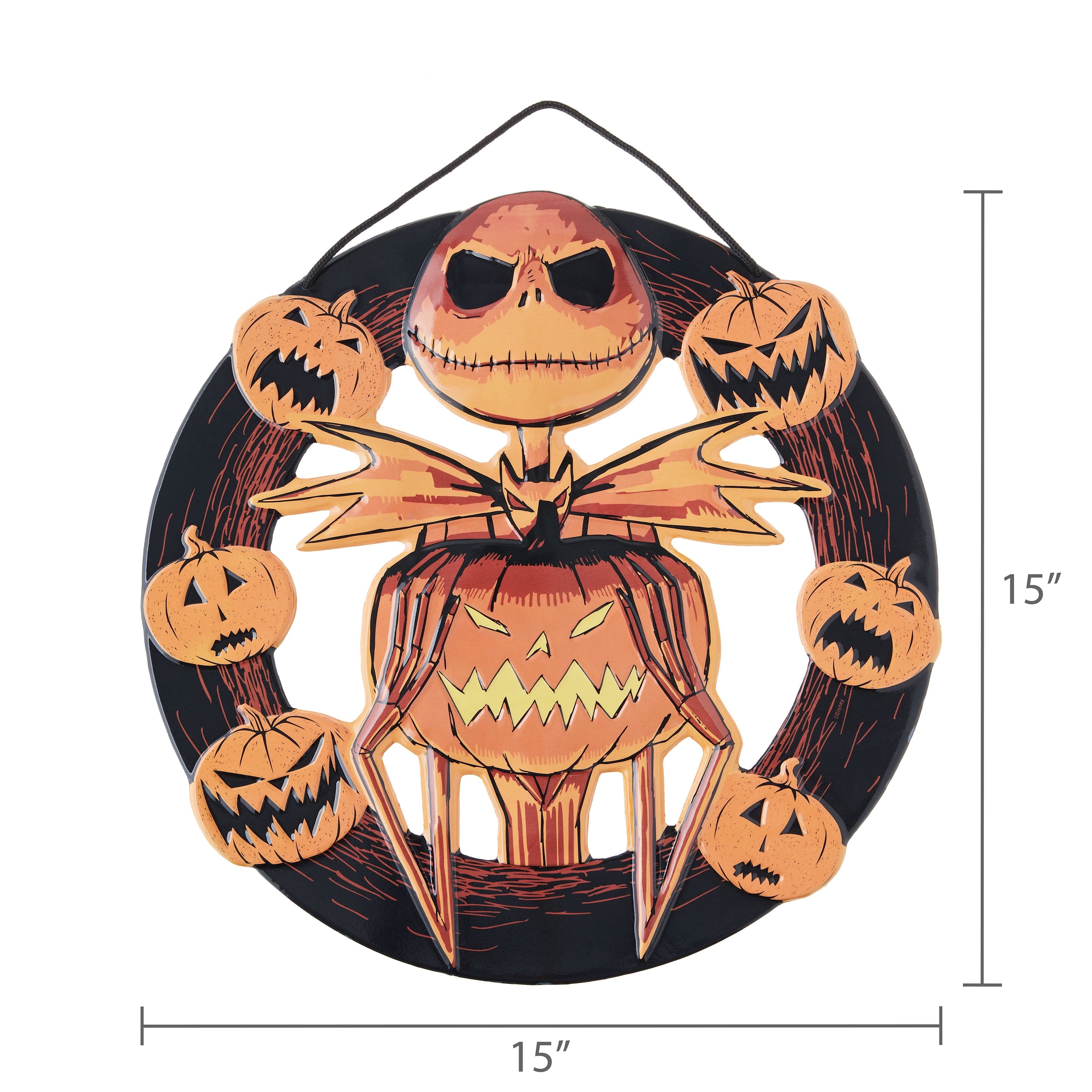 The Nightmare Before Christmas Embossed Metal Halloween Wreath – Jack Skellington with Pumpkins Wall Décor, by Open Road