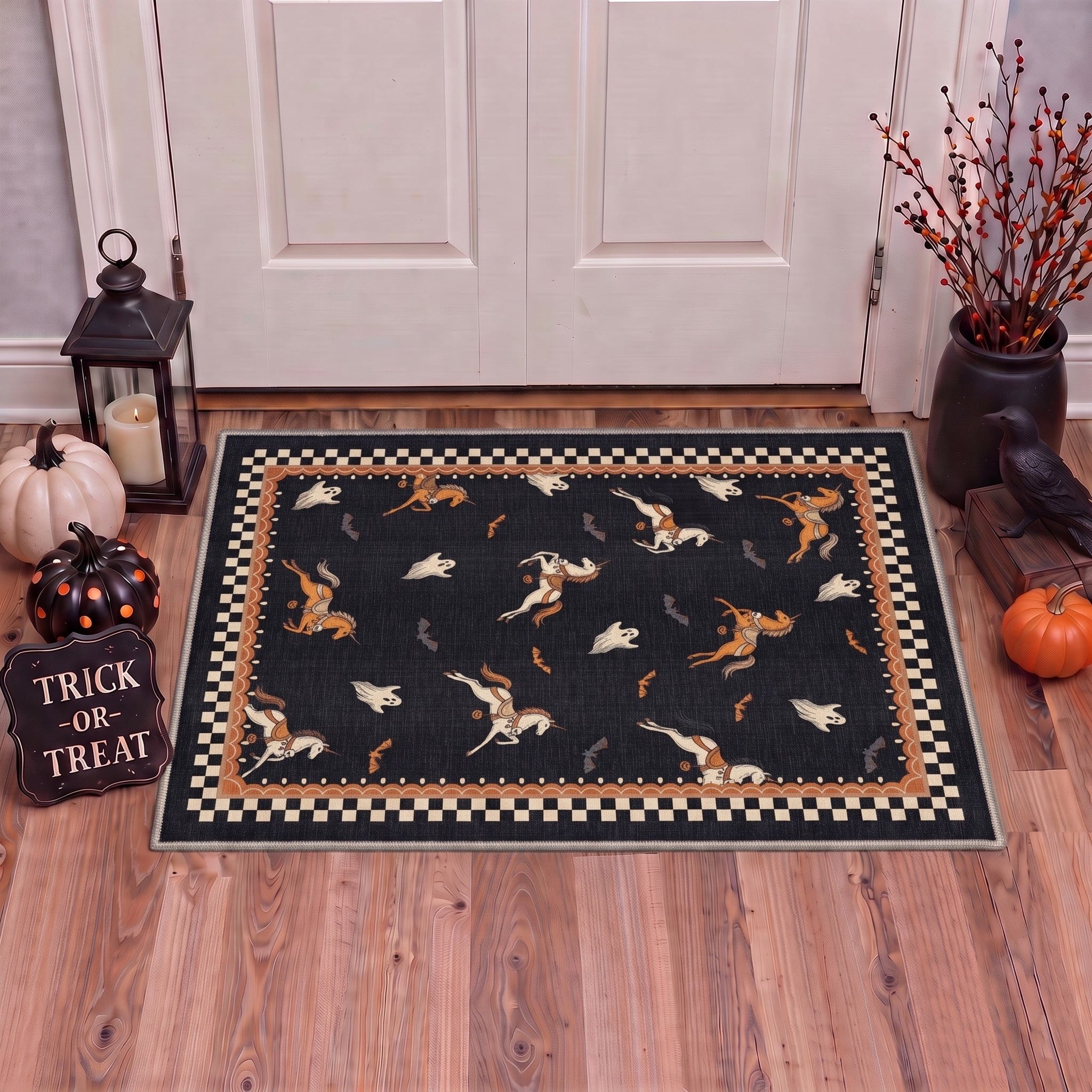 GENIMO 5'x7' Halloween Area Rug for Living Room, Washable Non Slip Soft Farmhouse Pumpkin Indoor Rug for Bedroom Dining Room Home Office, Vintage Sepia