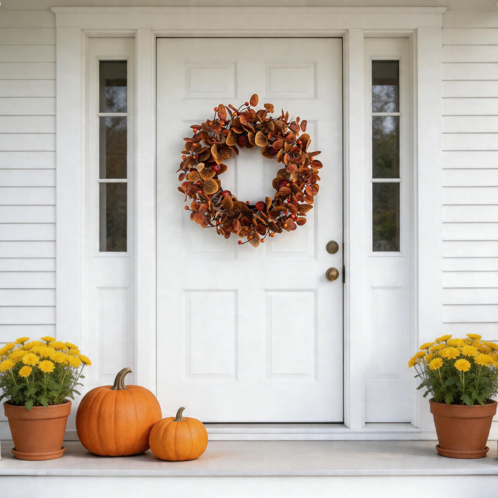 Fall Wreath Pumpkin Wreath for Front Door with Maple Leaves Harvest Wreath for Door Window Porch Thanksgiving Halloween Decor 20 Inch