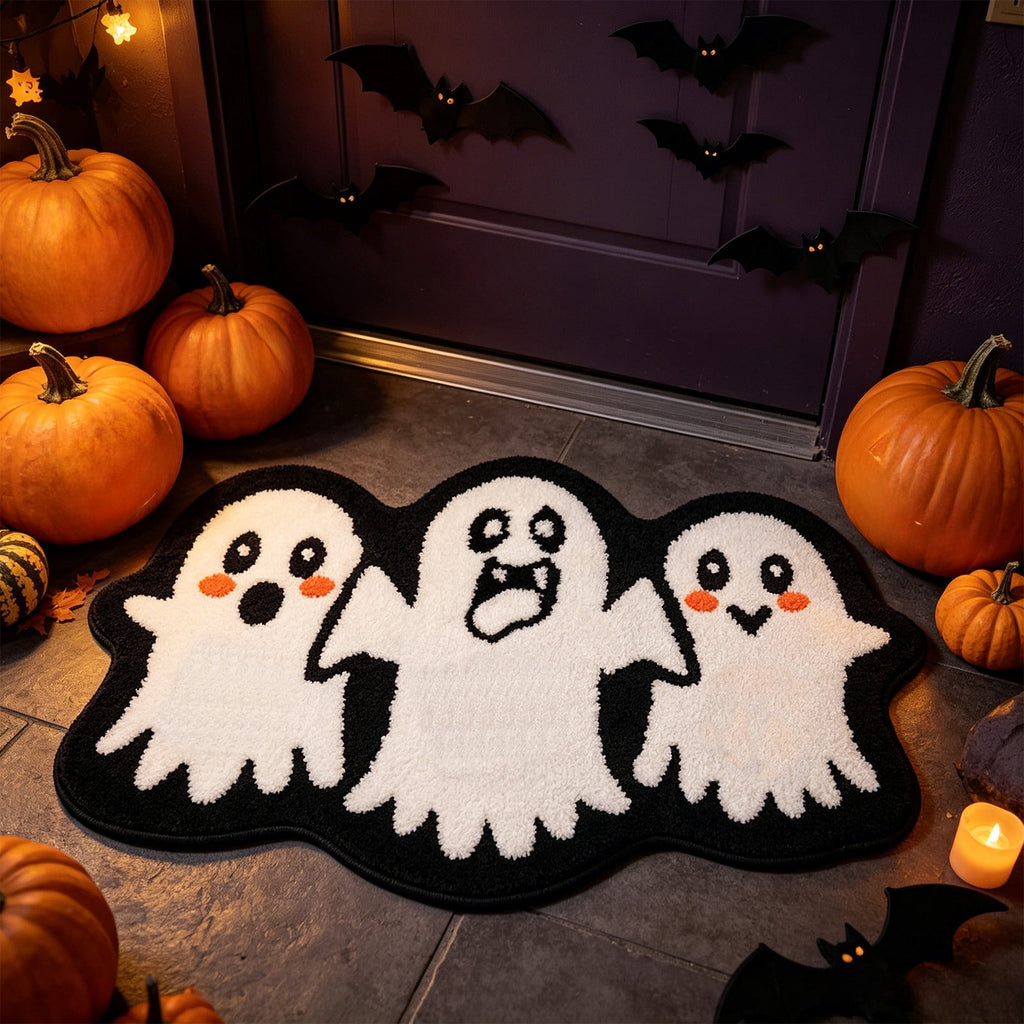 BingTong Cartoon Ghost Themed Fall Welcome Mat,Variety Spooky Adorable Ghost Shape Entryway Rug,Weather Resistant Low Profile Door Mat for Home Apartment Cafe Halloween Decoration Ghost F