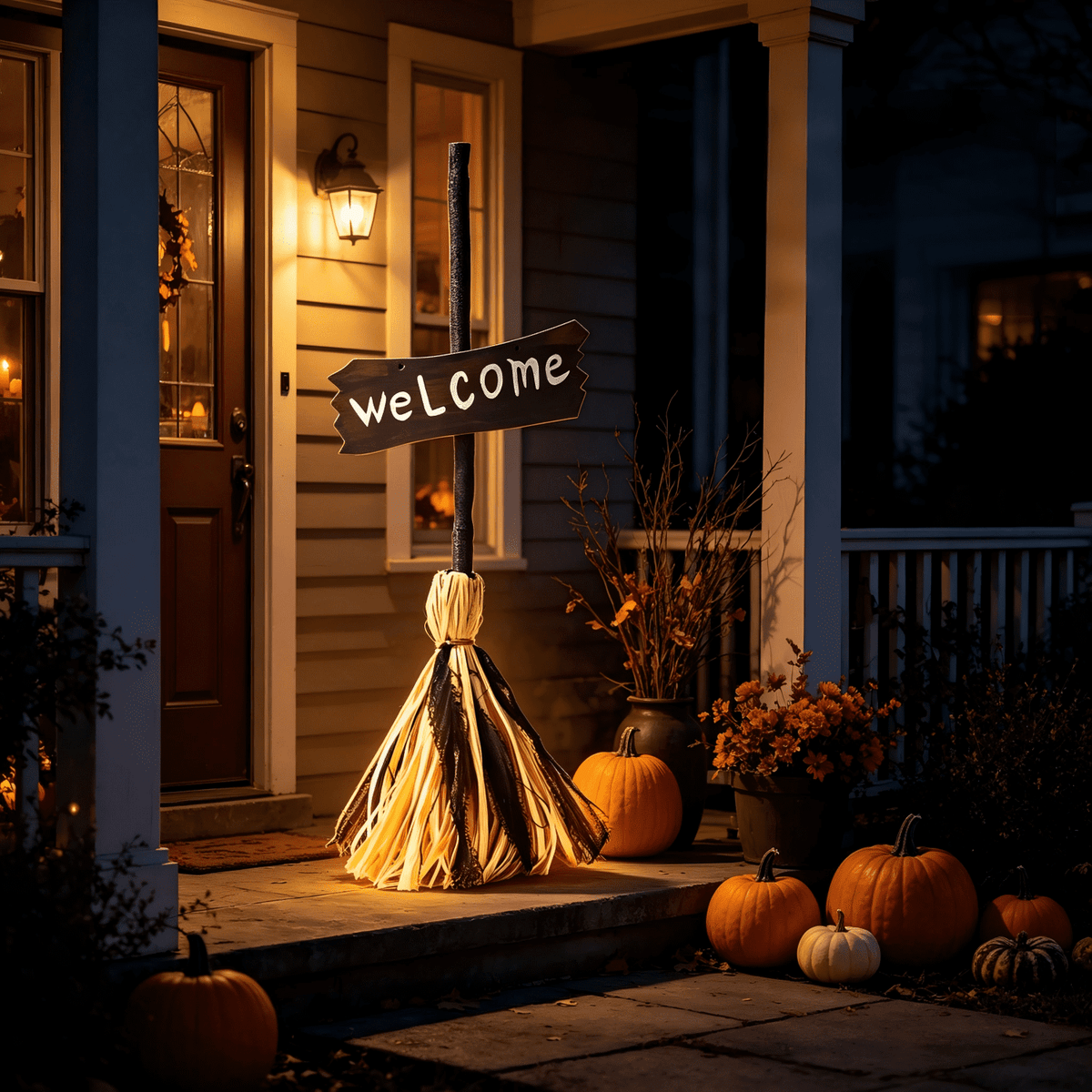 Halloween Witches Decor, Witches Broom Halloween Decor, Animated Floating Broomstick for Spooky Sounds, Haunted Party Decorations, Light-up Dancing Magic Witch Broom Porch Decor
