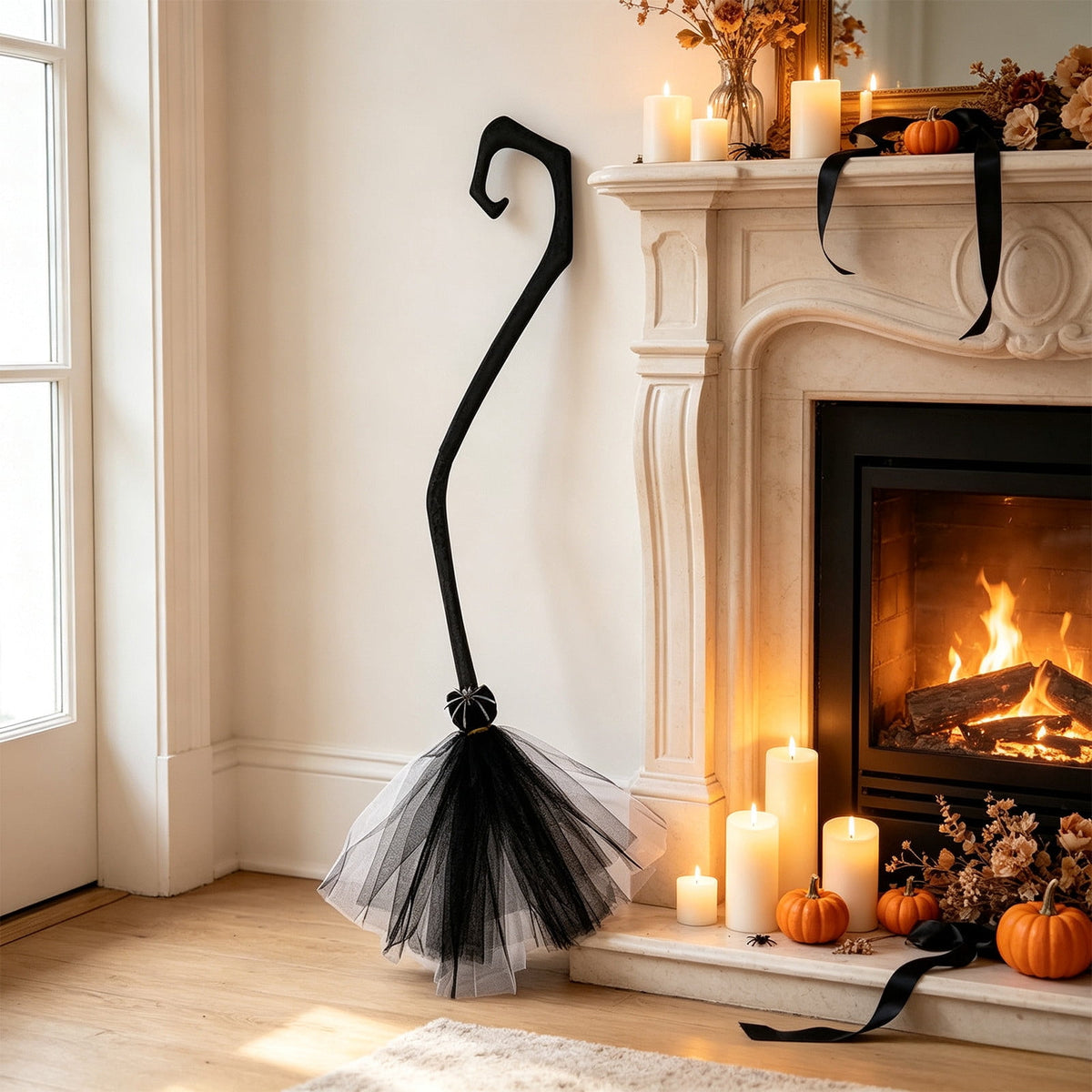Halloween Decoration Indoor, 5.5 Ft Giant Light-Up Witches Broom, Rustic Halloween Decor for Porch, Yard, Front Door