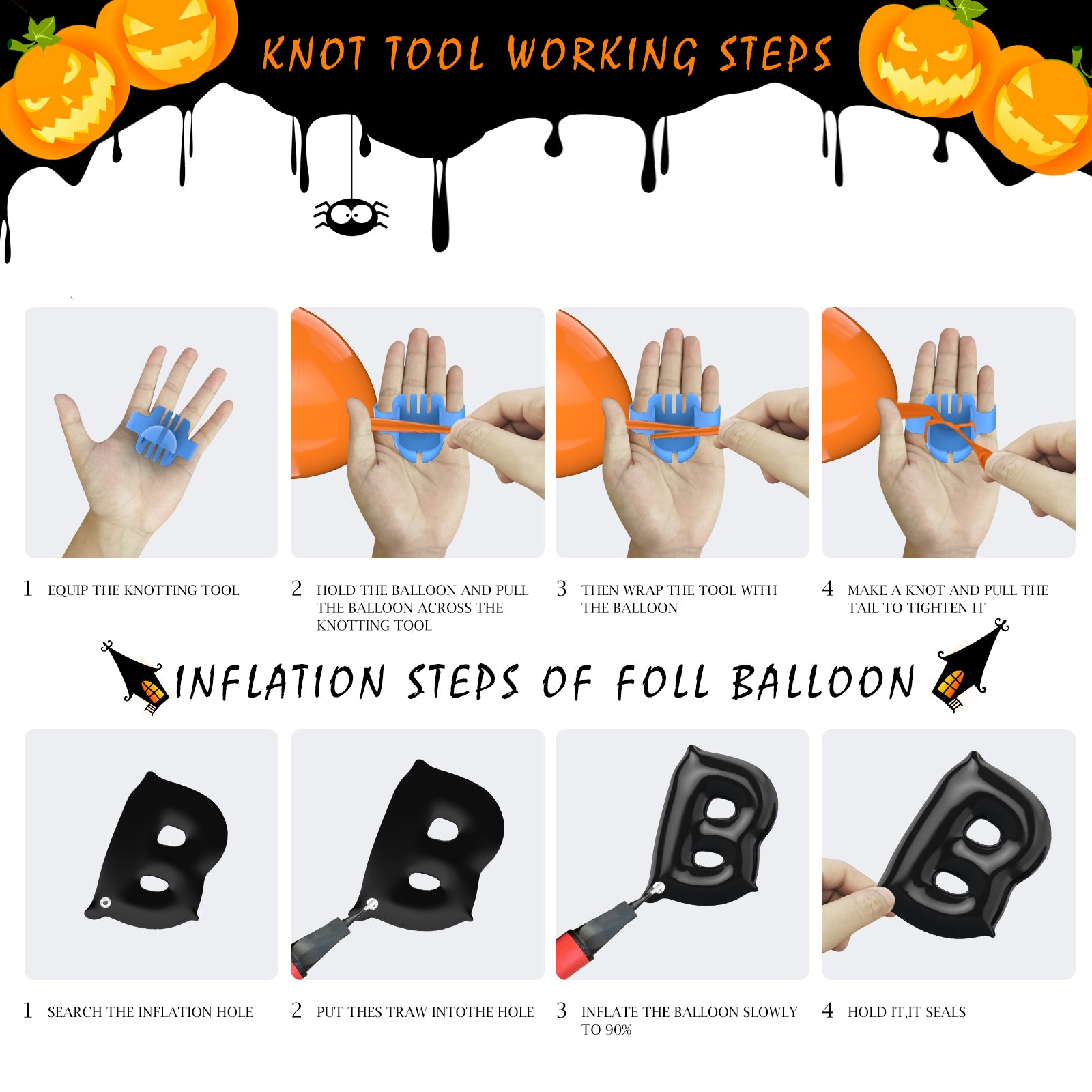134Pcs Halloween Balloons Garland Kit, Black Orange Balloons Spider Balloons, Long Balloons, 3D Bat Sticker for Halloween Theme Party Background Classroom Decorations