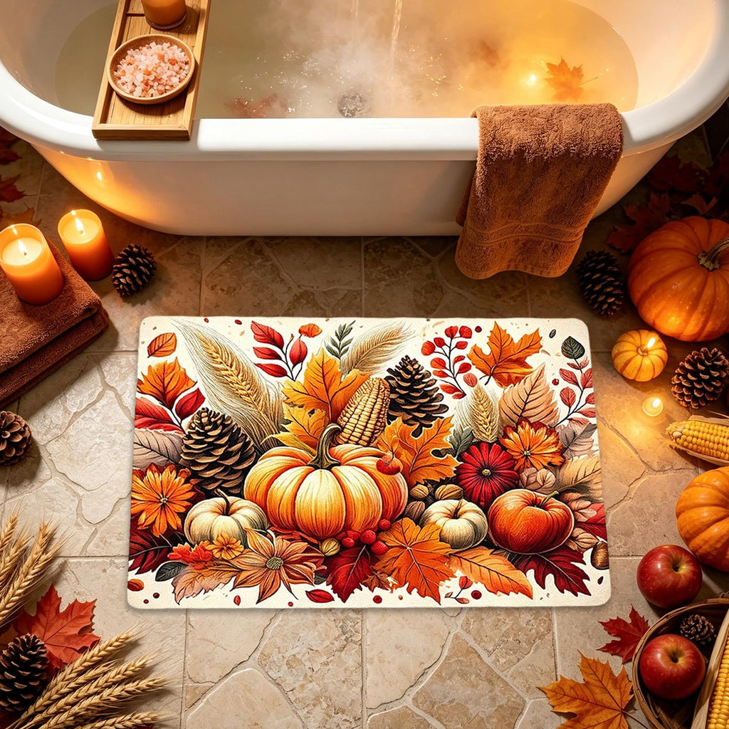syligr Halloween Thanksgiving Doormat with Maple Leaf & Pumpkin Patterns - Non-Slip Floor Mat for Entryway, Kitchen, Porch, Fall Harvest Decor Rug with Anti-Fatigue Backing, Gift for Thanksgiving