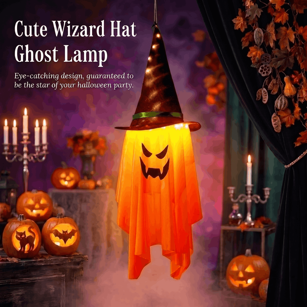DAYBETTER 3 Pack Halloween Hanging Ghosts Light Up Decor, LED Ghost with Witch Hat Cute Lighted Ornaments for Indoor Outdoor Yard Patio Porch Tree Spooky Decor Gifts