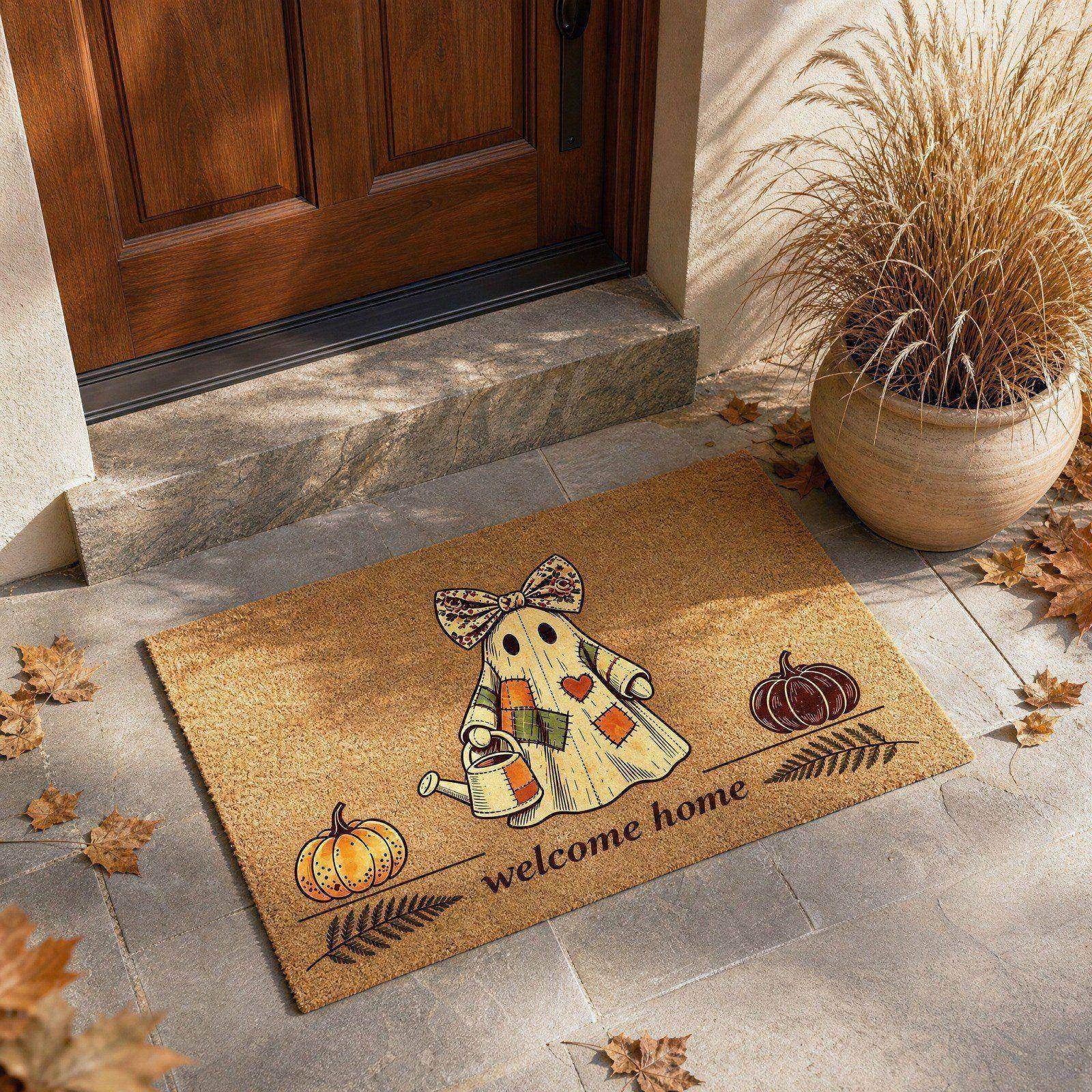 Halloween Doormat Vintage Retro Style Mat 23.6x15.7in Secure-Grip Absorbent Coir Look Entryway Rug for Front Porch Indoor Outdoor Decor by OVFUIZ