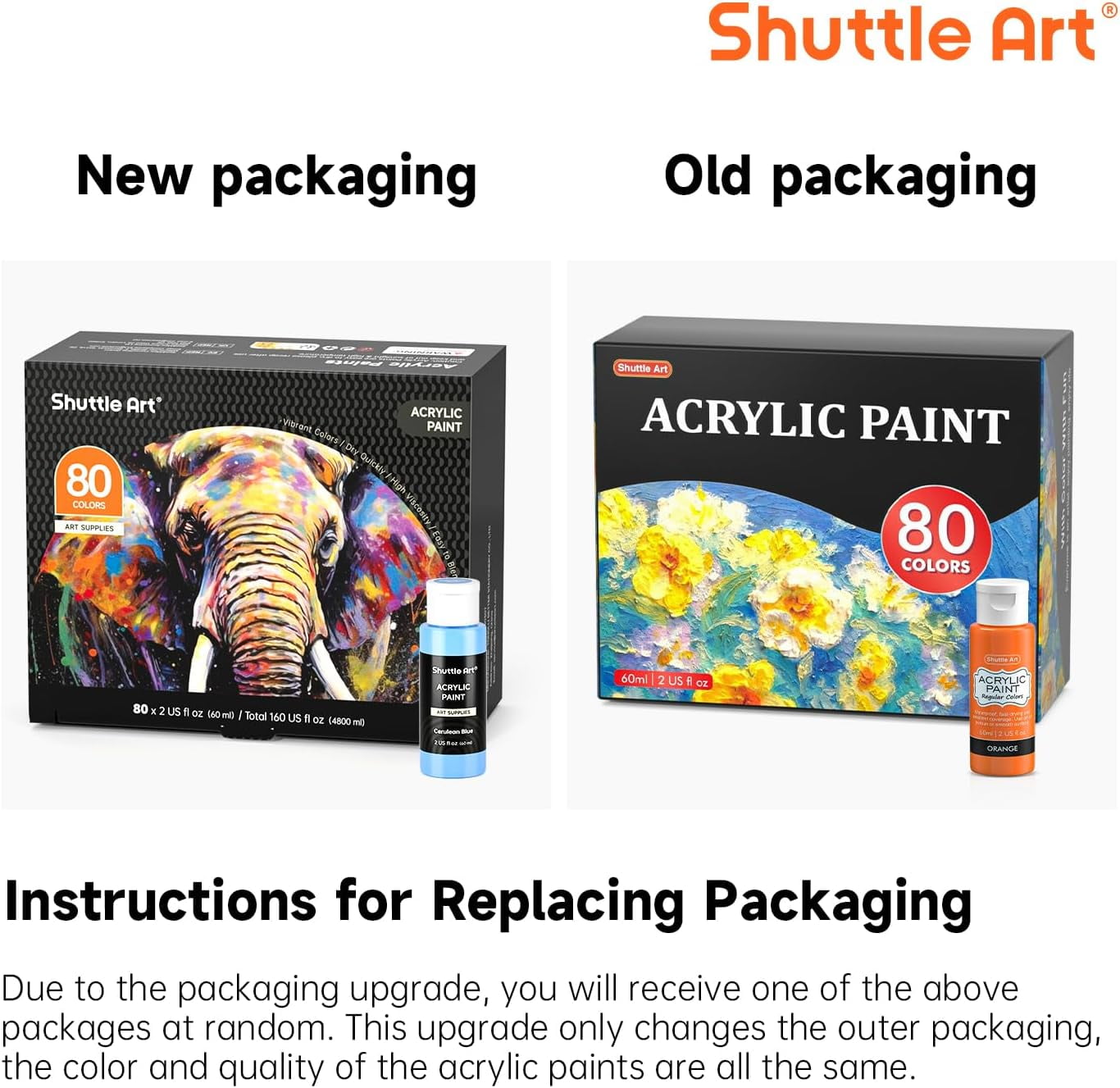 Acrylic Paint, Shuttle Art 50 Colors Acrylic Paint Set, 2oz/60ml Bottles, Rich Pigmented, Water Proof, Acrylic Paints for Artists, Beginners on Canvas Rocks Wood Ceramic Fabric