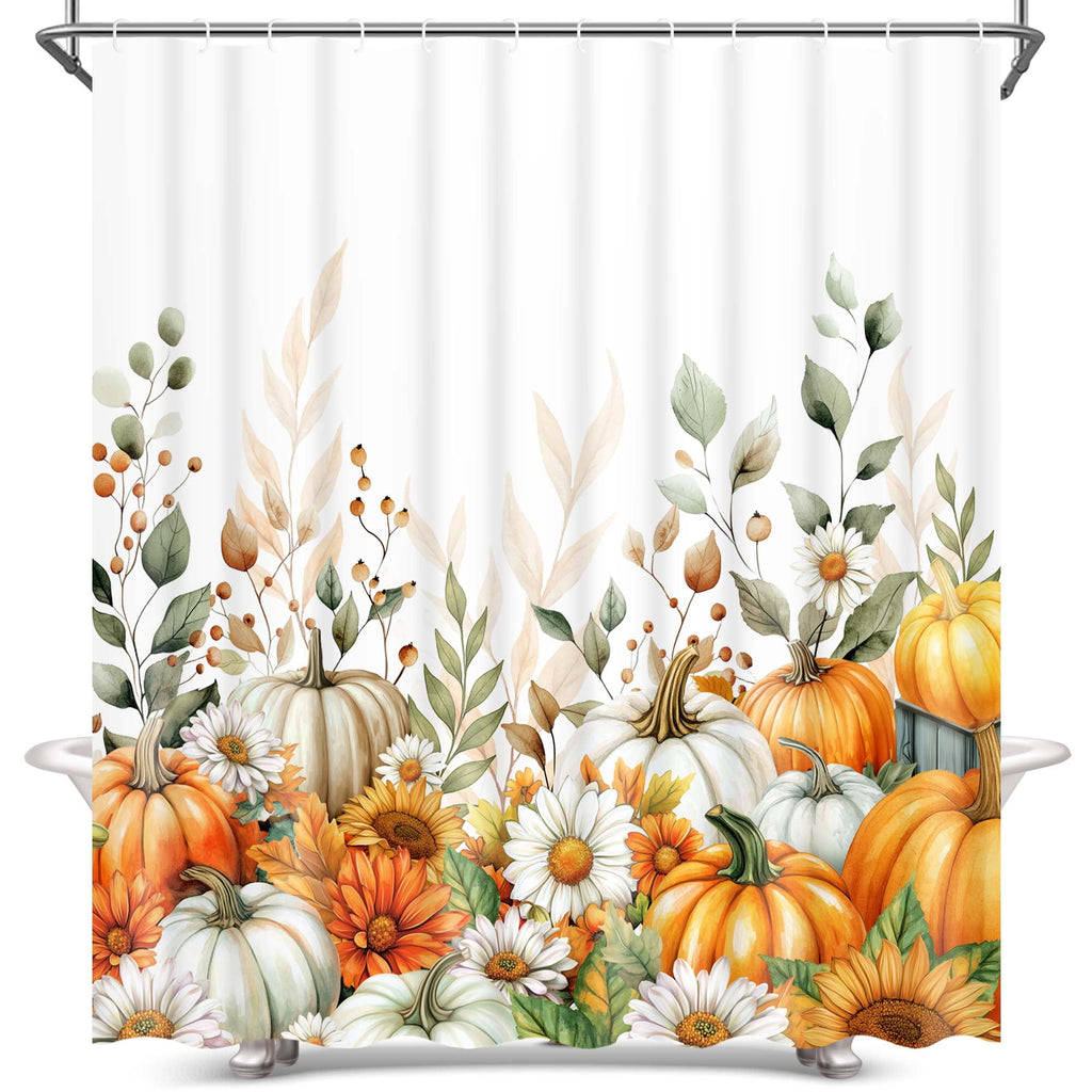 Ikfashoni Fall Shower Curtain with Hooks, Fall Decor for Home, Buffalo Plaid Pumpkin Waterproof Bathroom Curtains, 72"X72"