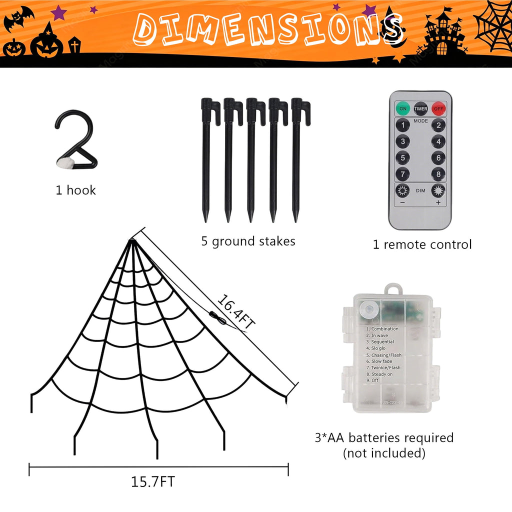 DAYBETTER Halloween Spider Web Lights, 5FT Giant Spider, 250 LED Holiday Lights, Remote Control Waterproof for Indoor Outdoor Yard Party Halloween Decorations (Purple & Orange)