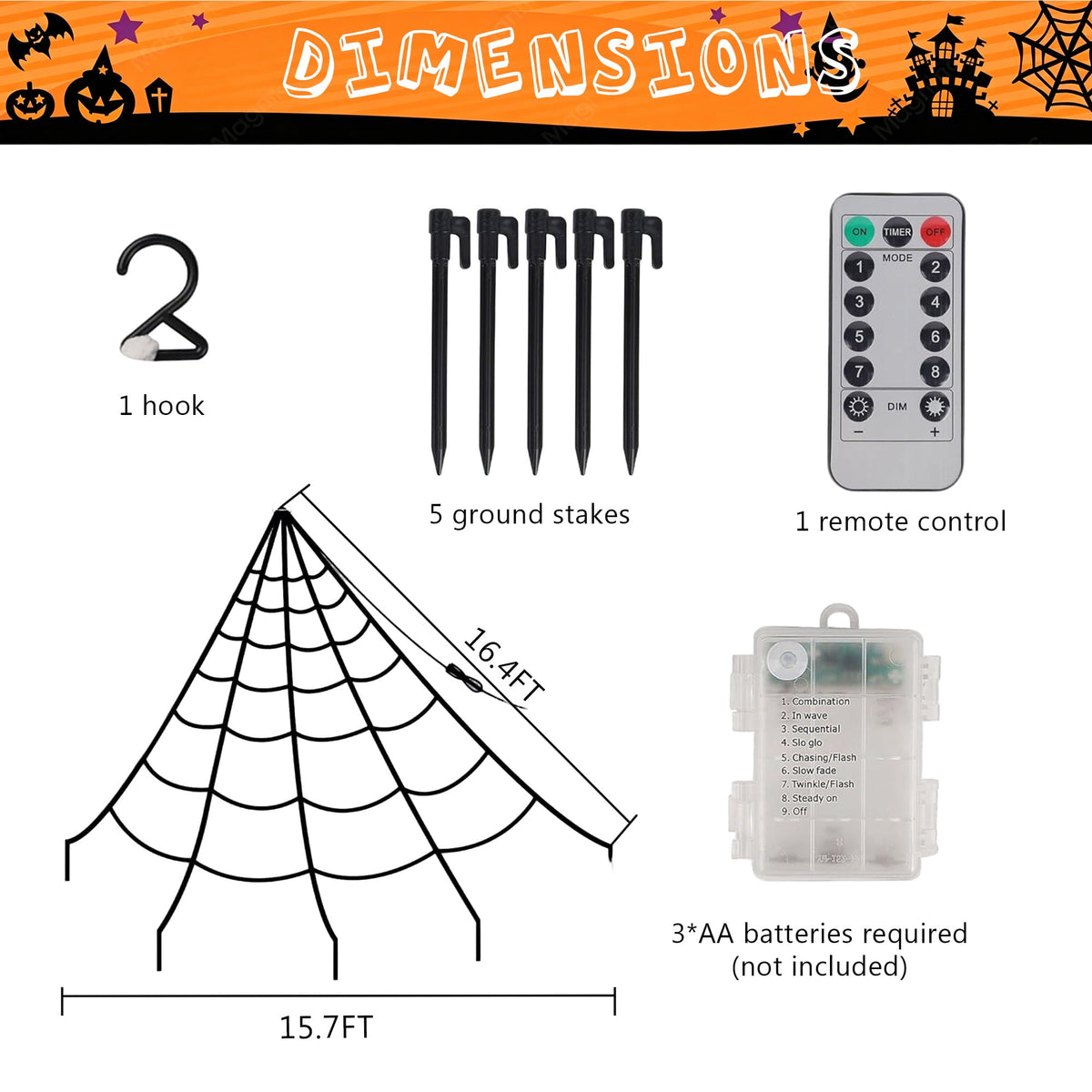 DAYBETTER Halloween Spider Web Lights, 5FT Giant Spider, 250 LED Holiday Lights, Remote Control Waterproof for Indoor Outdoor Yard Party Halloween Decorations (Purple & Orange)