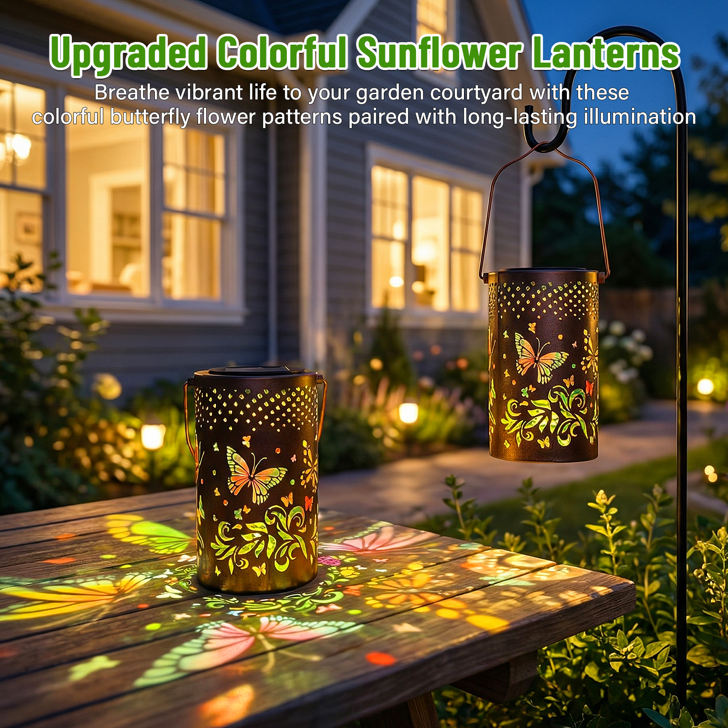 Colorful Solar Lanterns IP65 Outdoor Waterproof, Mother's Day Gifts for Women Mom Grandma - LED Colorful Sunflower Solar Lights Metal Hanging Lantern for Patio Yard Porch