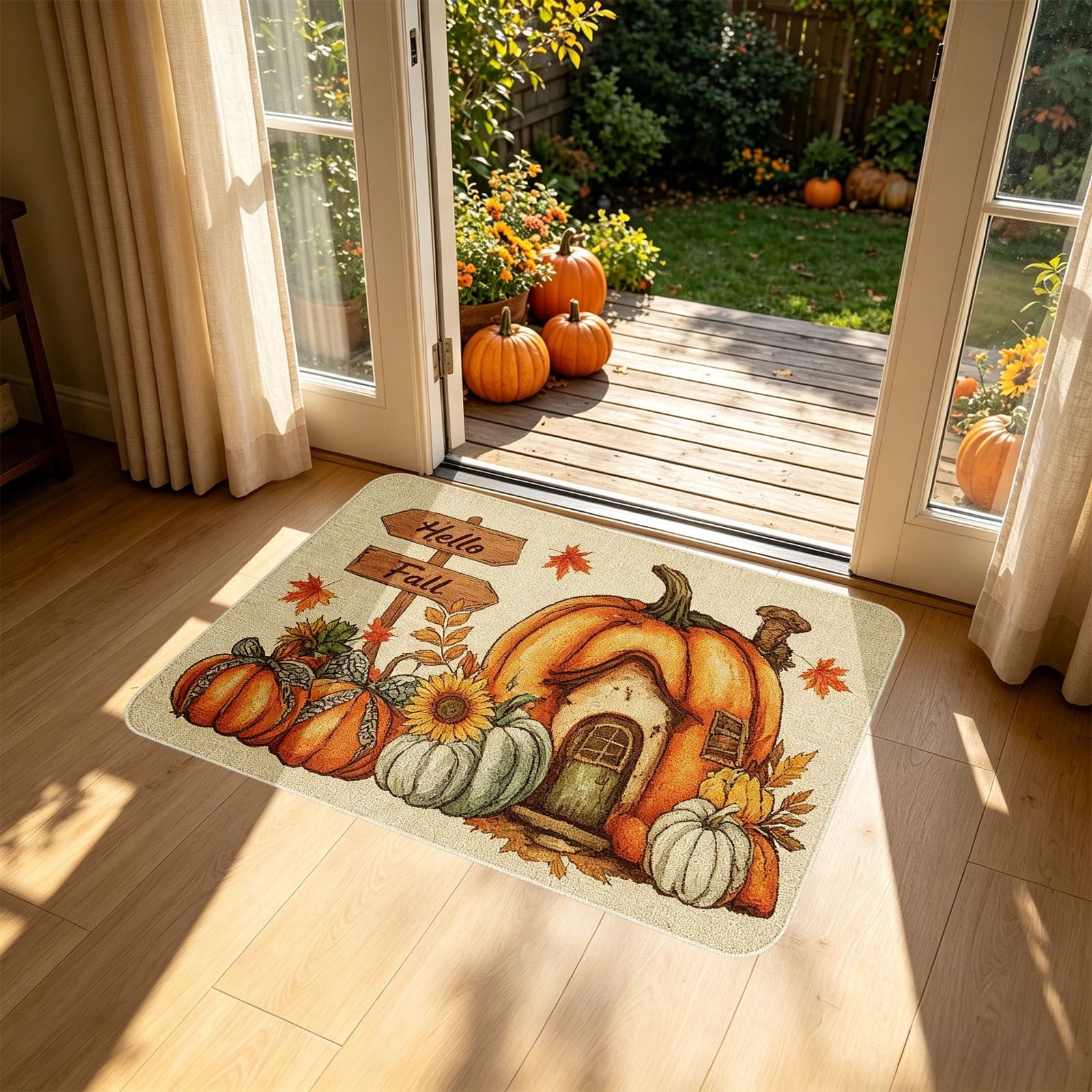 Autumn Door Mat for Entryway, 16x24 Inch, Fall-Themed Floor Doormat for Home Decor, Non-Slip Rug Mat for Living Room, Kitchen, Bedroom, Gifts for Fall Lovers (E)
