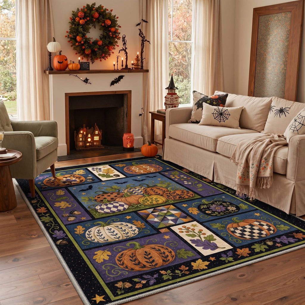 GENIMO 5'x7' Halloween Area Rug for Living Room, Washable Non Slip Soft Vintage Witch Indoor Rug for Bedroom Dining Room Home Office, Retro Sepia