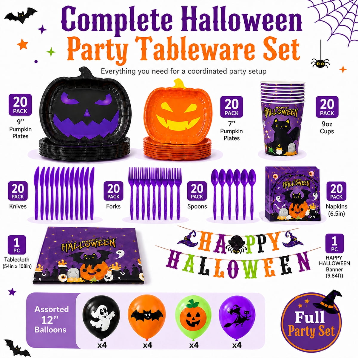Halloween Paper Plates for Halloween Party Decoration Disposable Cups Napkins Table Cover Balloons Banner for Halloween Birthday Party Supplies Serve 20 Design2