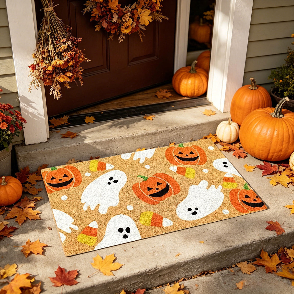 WWC Halloween Door Mat, 32x20 inch Halloween Decor Thick Non Slip Ghost doormat, Entryway Rug for Fall Party Indoor Outdoor Front Porch