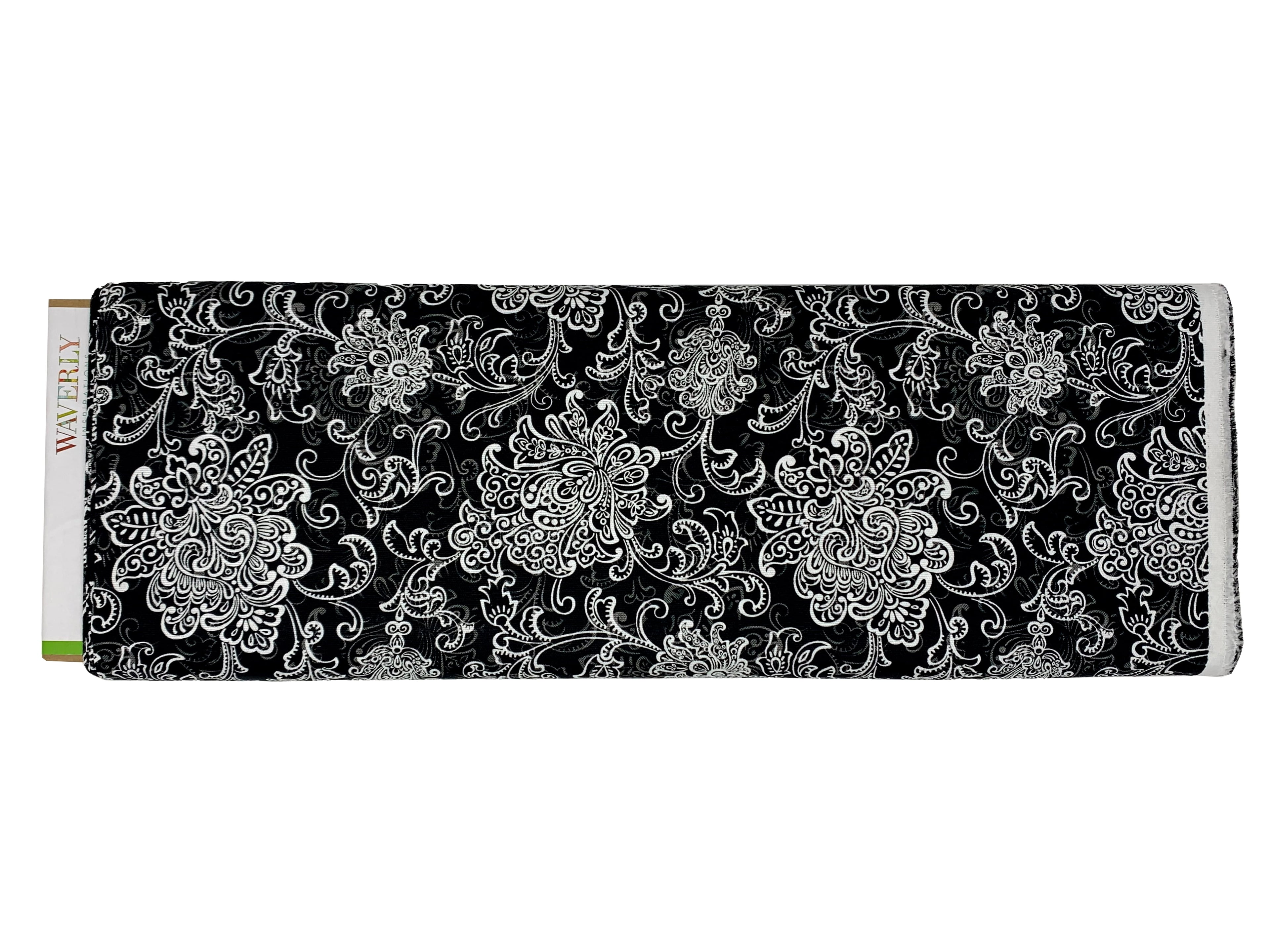 Waverly Inspirations 45\" 100% Cotton Duck Petal Print Black Sunshine Color Sewing Fabric by the Yard