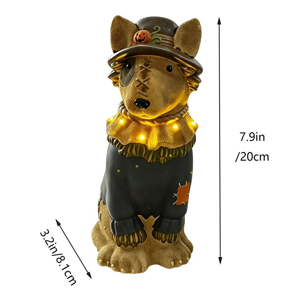 Clearance Halloween Schnauzer Bat Figurine with Ghost Bucket, 8 inch Resin Cute Dog Gifts Tabletop Decor