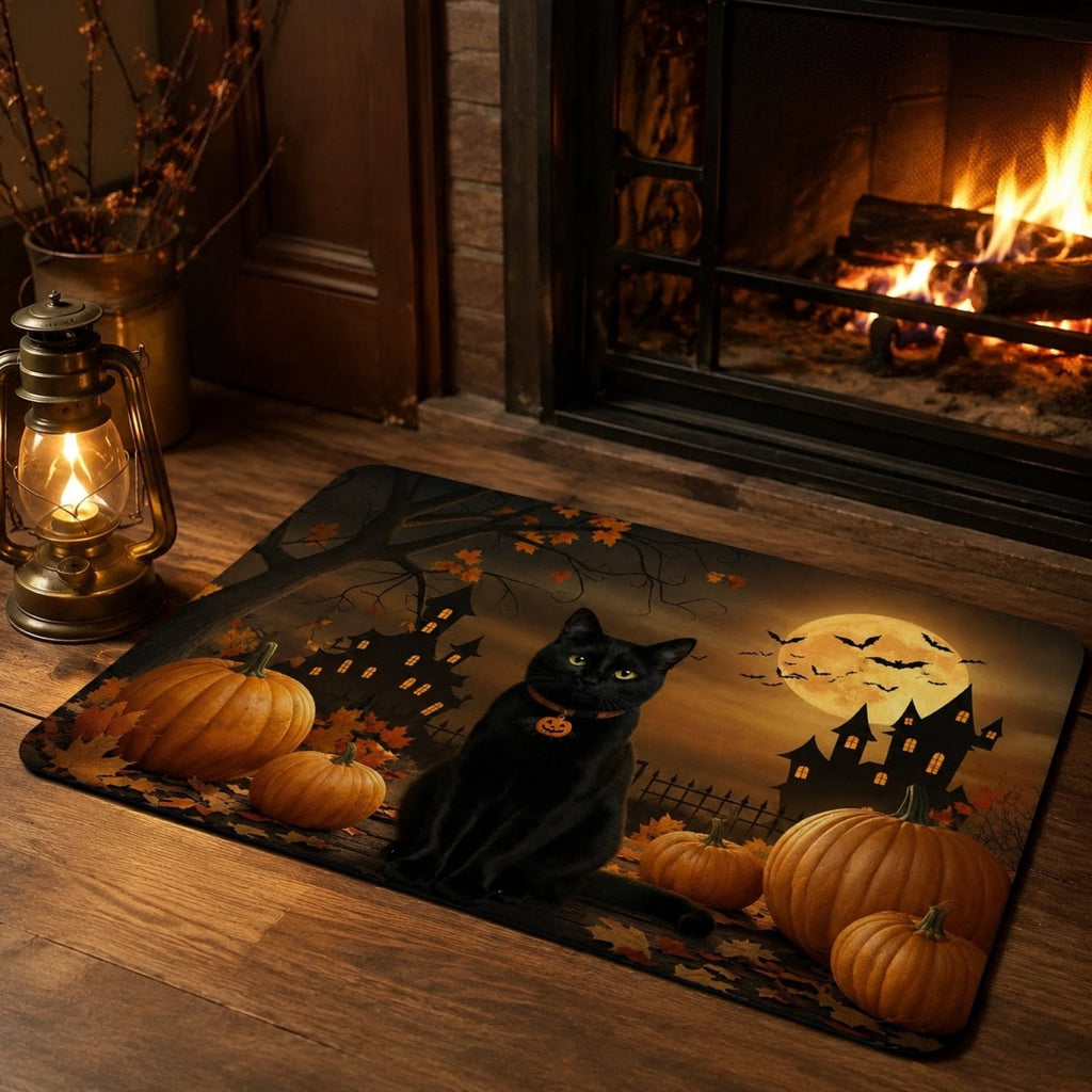 OutmaxHome Halloween Theme Cute Ghost Print Doormat, 15.8x23.6 Inch Non-Slip Absorbent Mat, Easy to Clean, for Front Door, Porch, Farmhouse