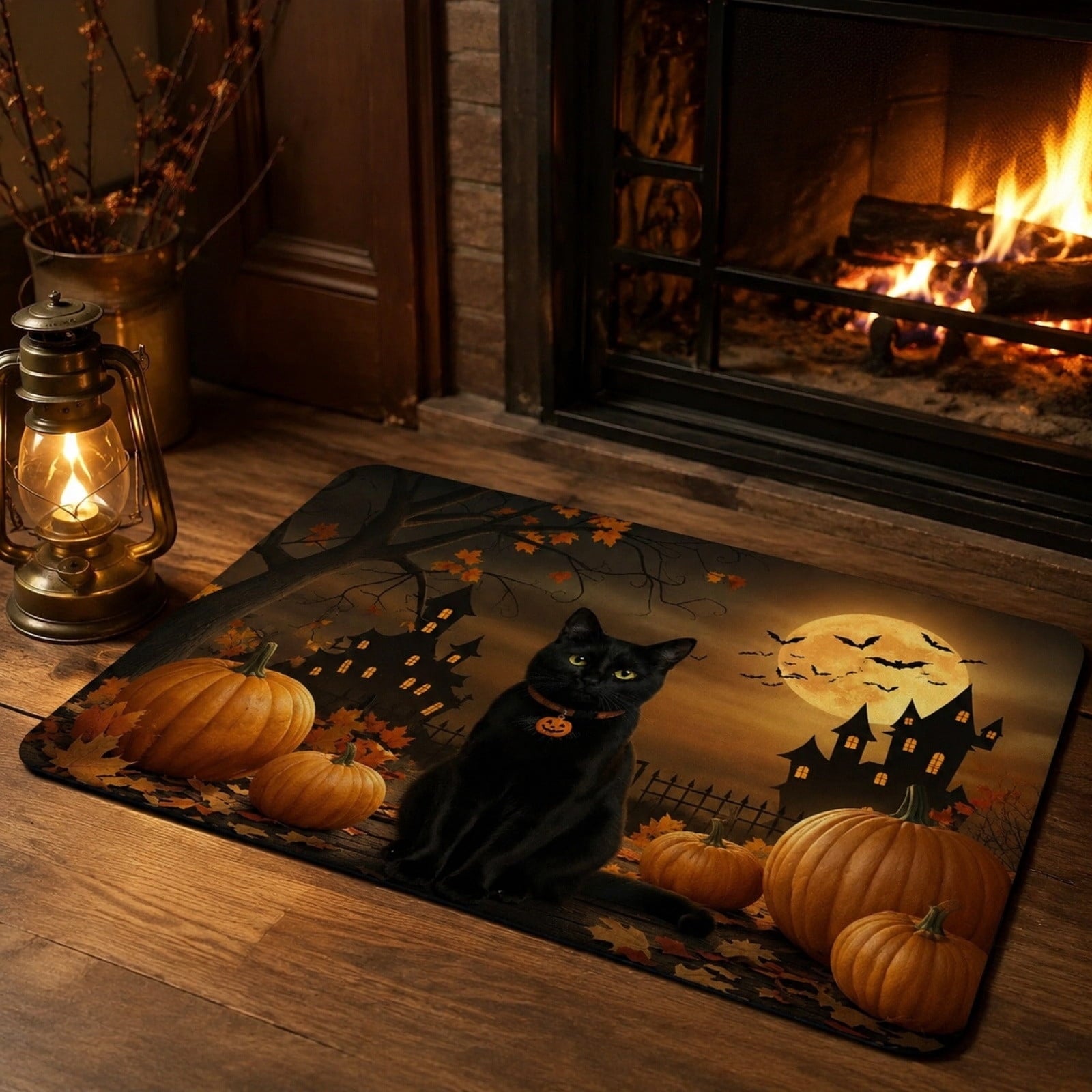 OutmaxHome Halloween Theme Cute Ghost Print Doormat, 15.8x23.6 Inch Non-Slip Absorbent Mat, Easy to Clean, for Front Door, Porch, Farmhouse