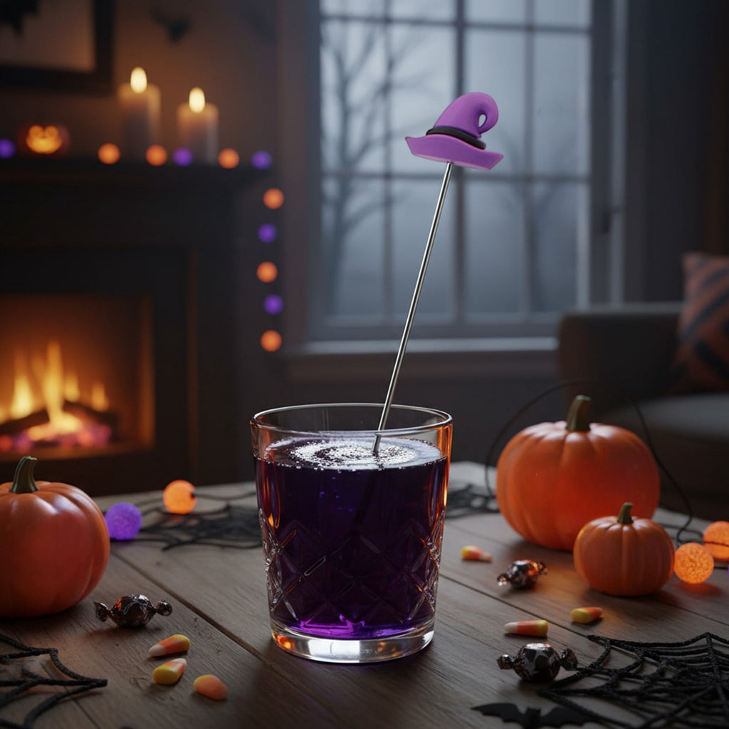 Stainless Steel Mixing Spoon for Cocktails – Halloween Barware, 304 Food - Grade Stirring Rod with Ghost, Witch Hat, Bat & Pumpkin Designs,Orange