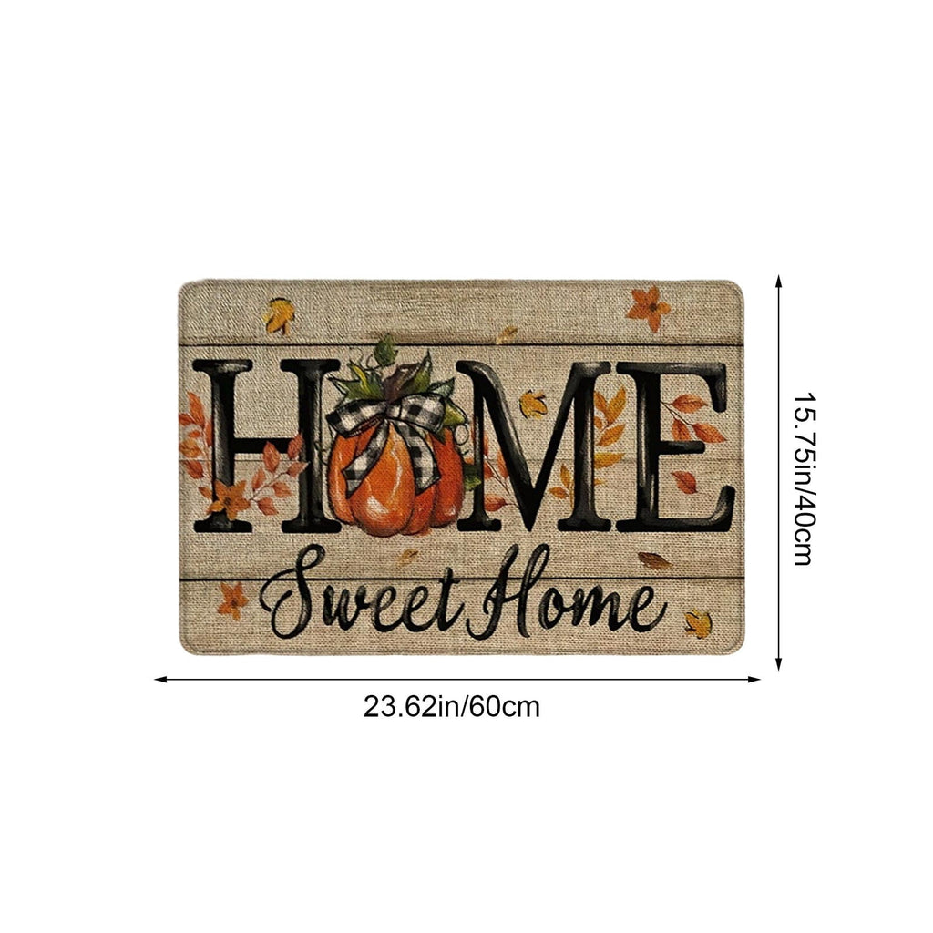 syligr Halloween Thanksgiving Doormat with Maple Leaf & Pumpkin Patterns - Non-Slip Floor Mat for Entryway, Kitchen, Porch, Fall Harvest Decor Rug with Anti-Fatigue Backing, Gift for Thanksgiving