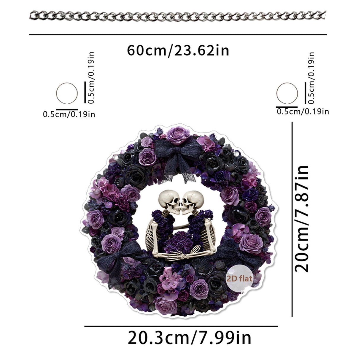 Btomtd Diameter 8" Pumpkin Skull Wreath Halloween Decor Acrylic Round Disk Hanging Ornament with Garland for Front Door Window, A