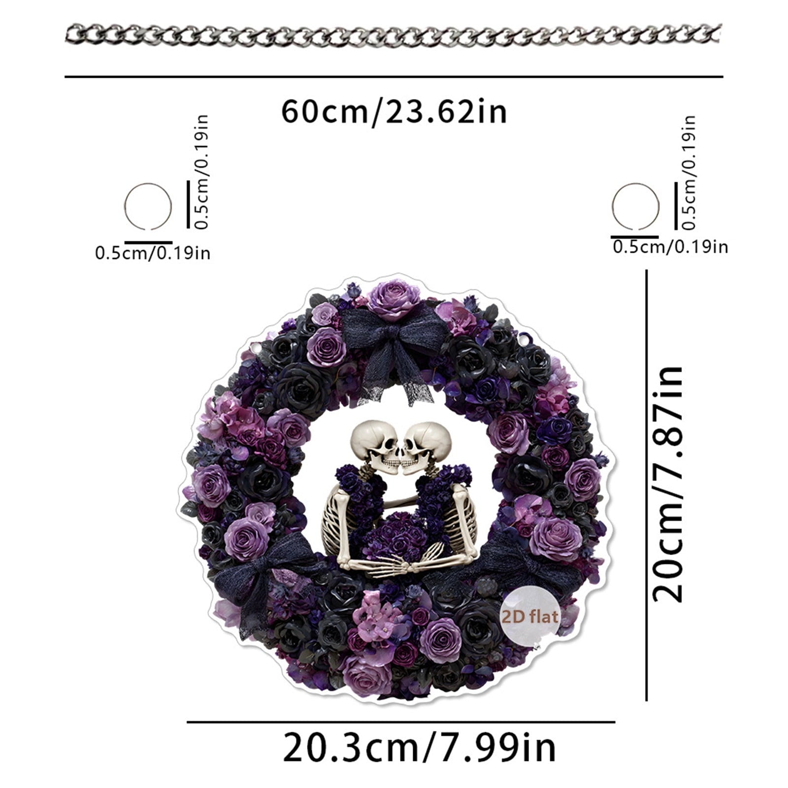 Btomtd Diameter 8" Pumpkin Skull Wreath Halloween Decor Acrylic Round Disk Hanging Ornament with Garland for Front Door Window, B