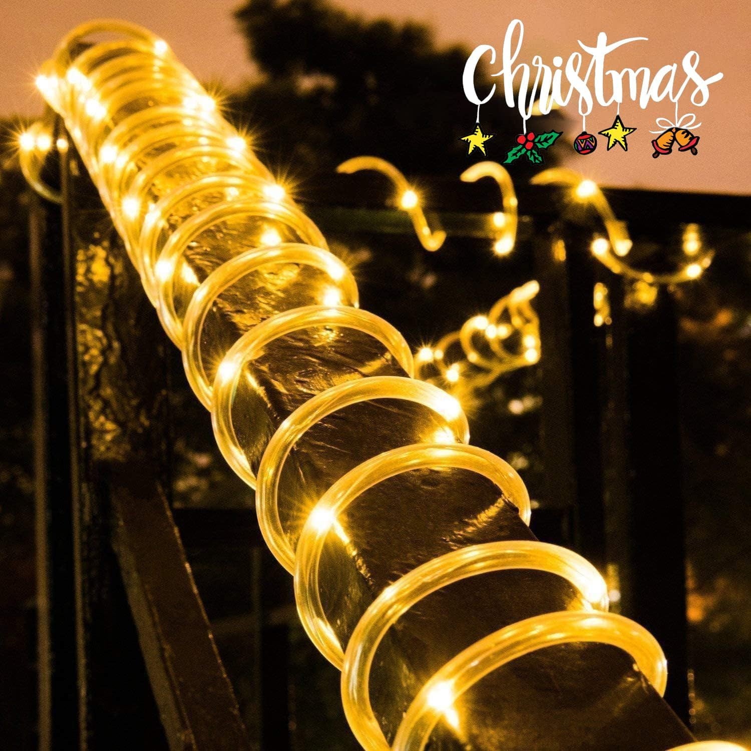 Christmas Tree Lights 23ft 50 LED Battery Operated Rope String Lights with 8 Modes Remote for Xmas Patio Home Garden Decorations, Blue