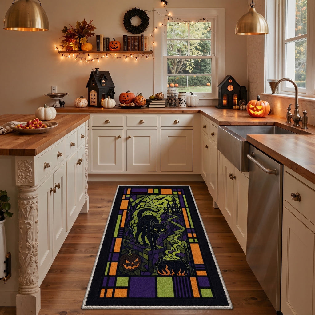 GENIMO 2'x3' Halloween Doormat, Washable Non Slip Soft Farmhouse Pumpkin Outdoor Door Mat for Front Door Covered Porch Patio Entryway, Smoky Amber