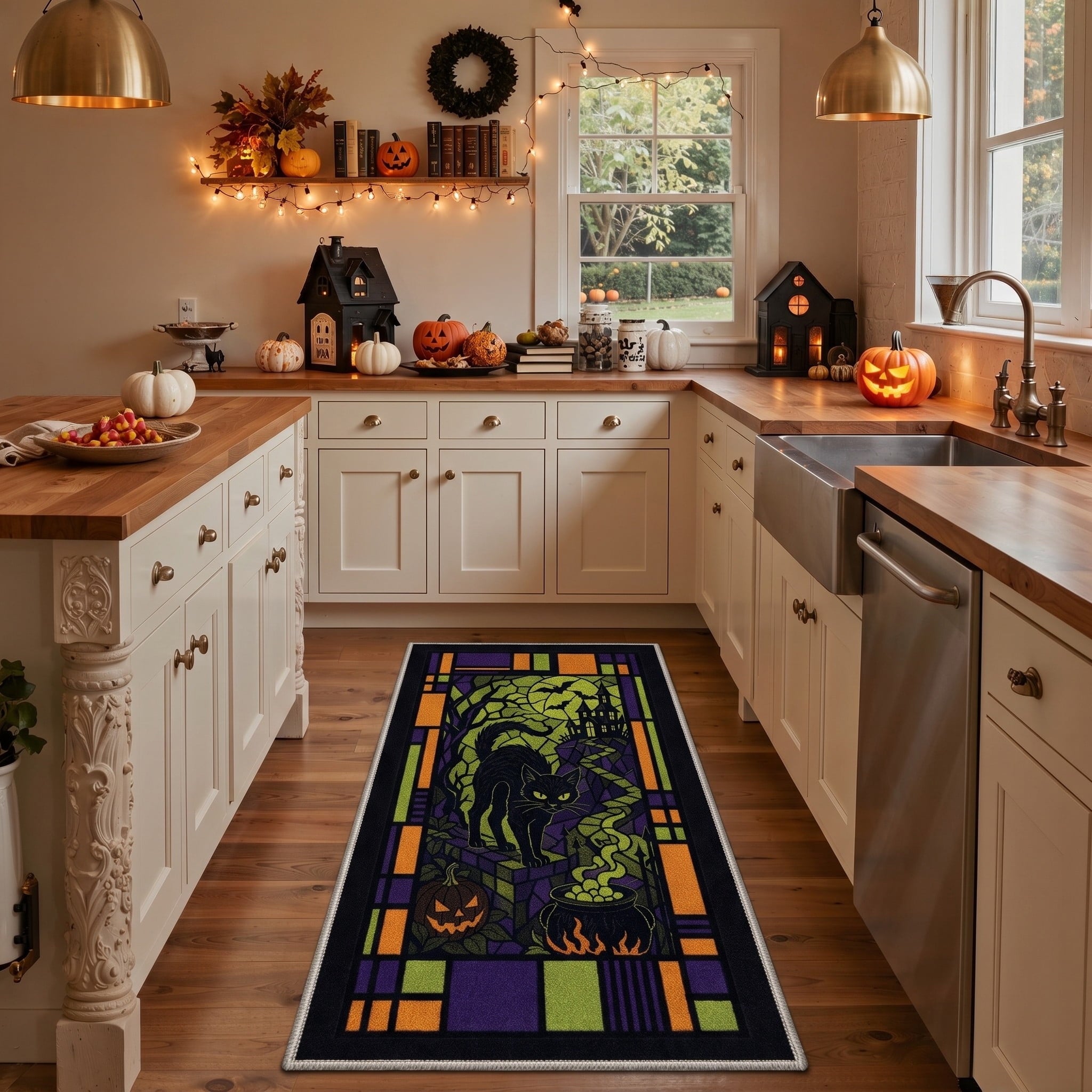 GENIMO 2'x3' Halloween Doormat, Washable Non Slip Soft Farmhouse Pumpkin Outdoor Door Mat for Front Door Covered Porch Patio Entryway, Smoky Amber