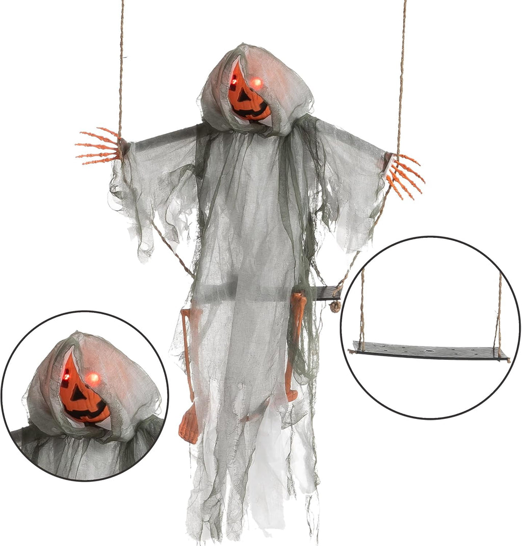 Joyfy 2 Packs Halloween Decorations Outdoor Hanging Swinging Skeleton Ghosts,3 ft Light Up Creepy Grim Reaper Decorations for Halloween Hanging Decorations Indoor Outdoor Yard