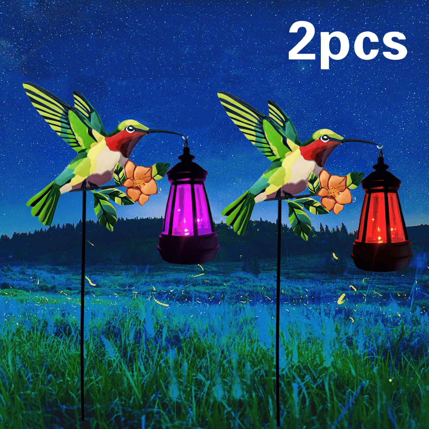 1/2 Pack Hummingbird Solar Lantern Lights, IP65 Waterproof Warm White Solar Hanging Lantern, Outdoor Solar Powered Decor for Yard Patio Garden Party Decorations