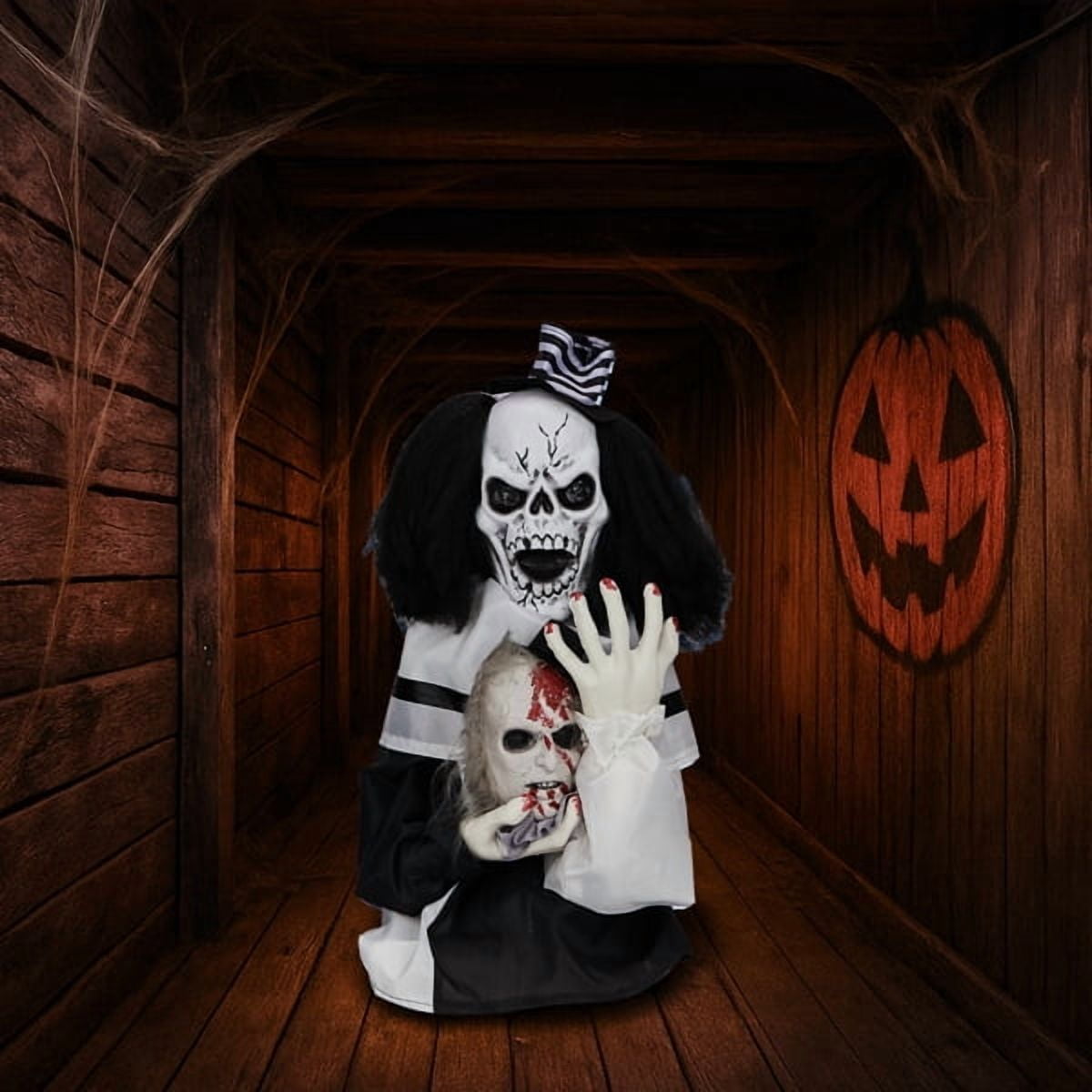1.8ft Halloween Animated Scary Clown, Sound-Activated (Red LED Eyes + Bouncing Motion + Scary Male Voice), for Yard/Party/Haunted House