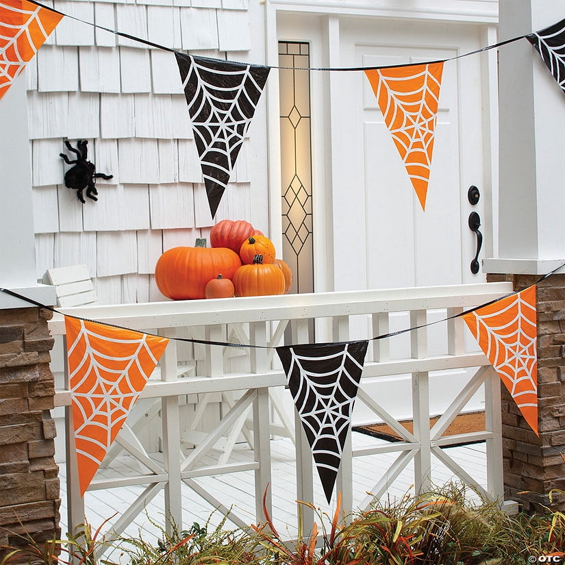 100 ft. Halloween Black & Orange Spider Web Plastic Pennant Banner
