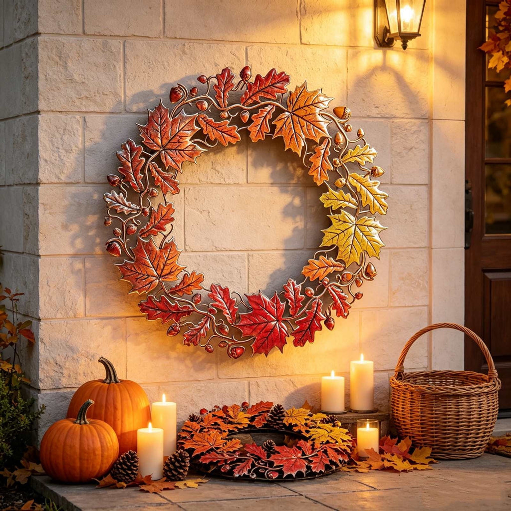 HOARBOEG Autumn Harvest Sunflower Wreath, Artificial Pumpkin Maple Leaf Fall Wreath for Front Door, 21.65 in Thanksgiving Wall Hanging Decor, Outdoor Indoor Harvest Decor