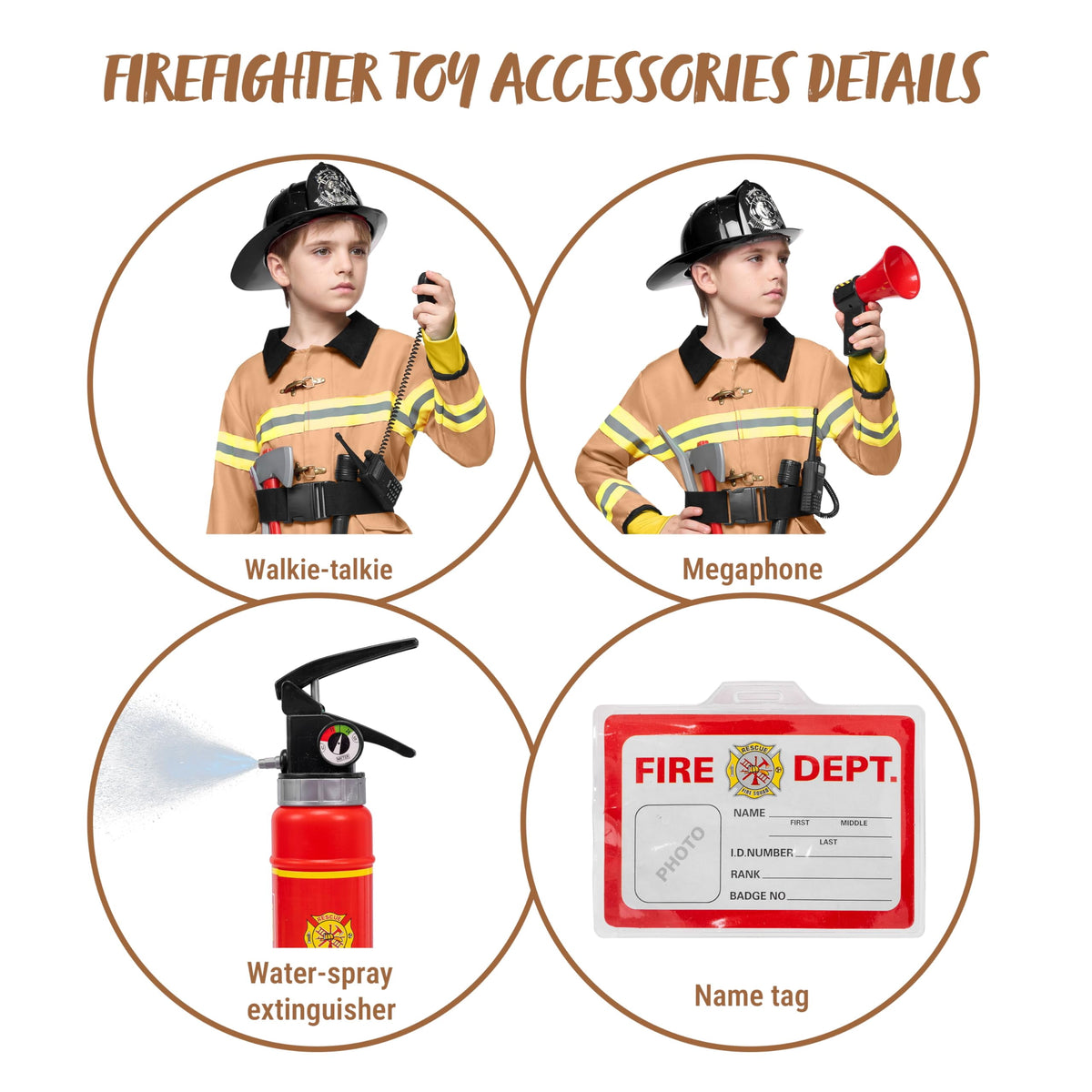 Joyfy Halloween Kids Fireman Costume, Firefighter Costume for Boys Toddler Halloween Party Dress Up 3-7 Years
