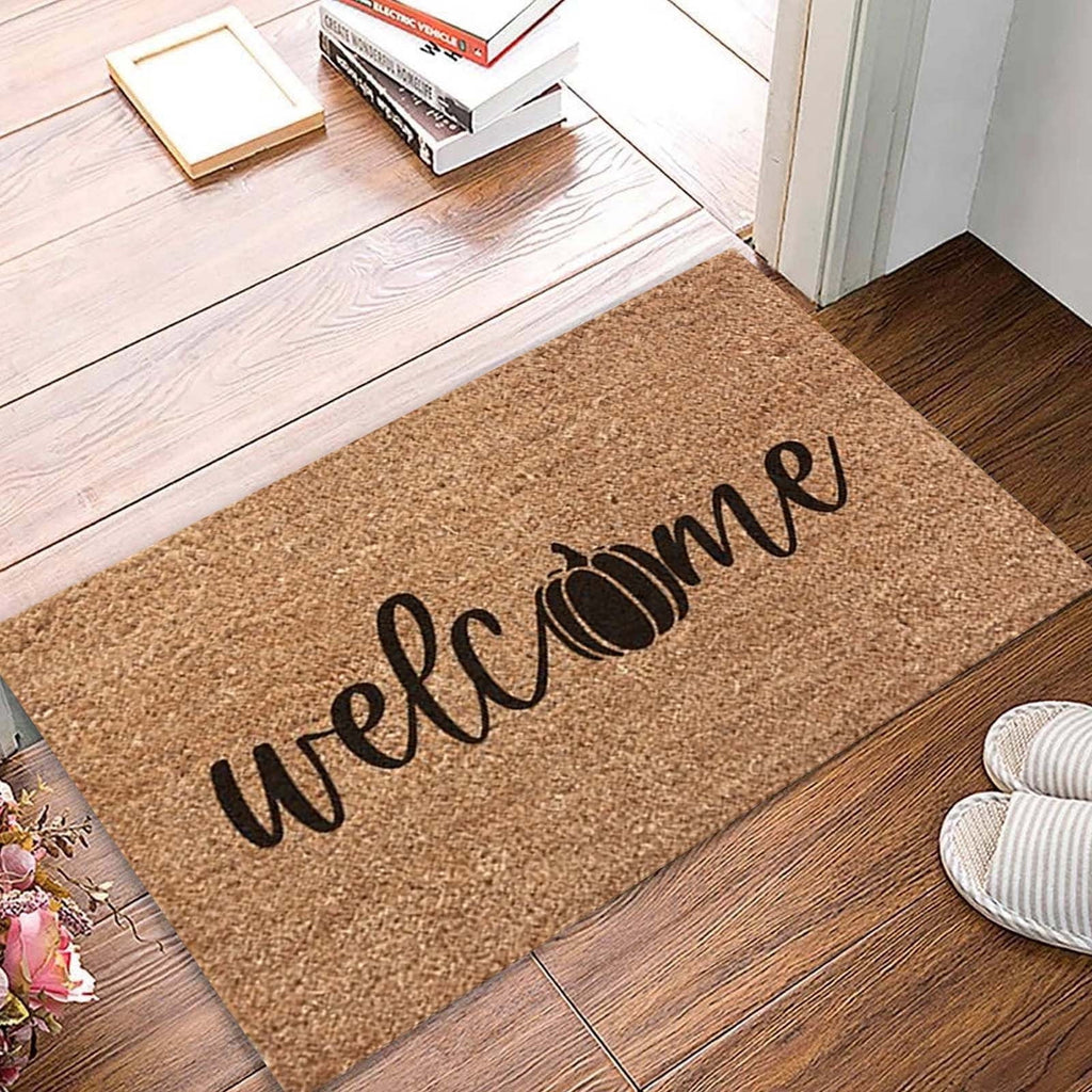 Fall Coir Doormat Welcome Pumpkins Door Mat Non Farmhouse Floor Mats Autumn Decorative Entrance Door Rugs For Halloween Thanksgiving Indoor Outdoor Bathroom Porch Decor Carpet