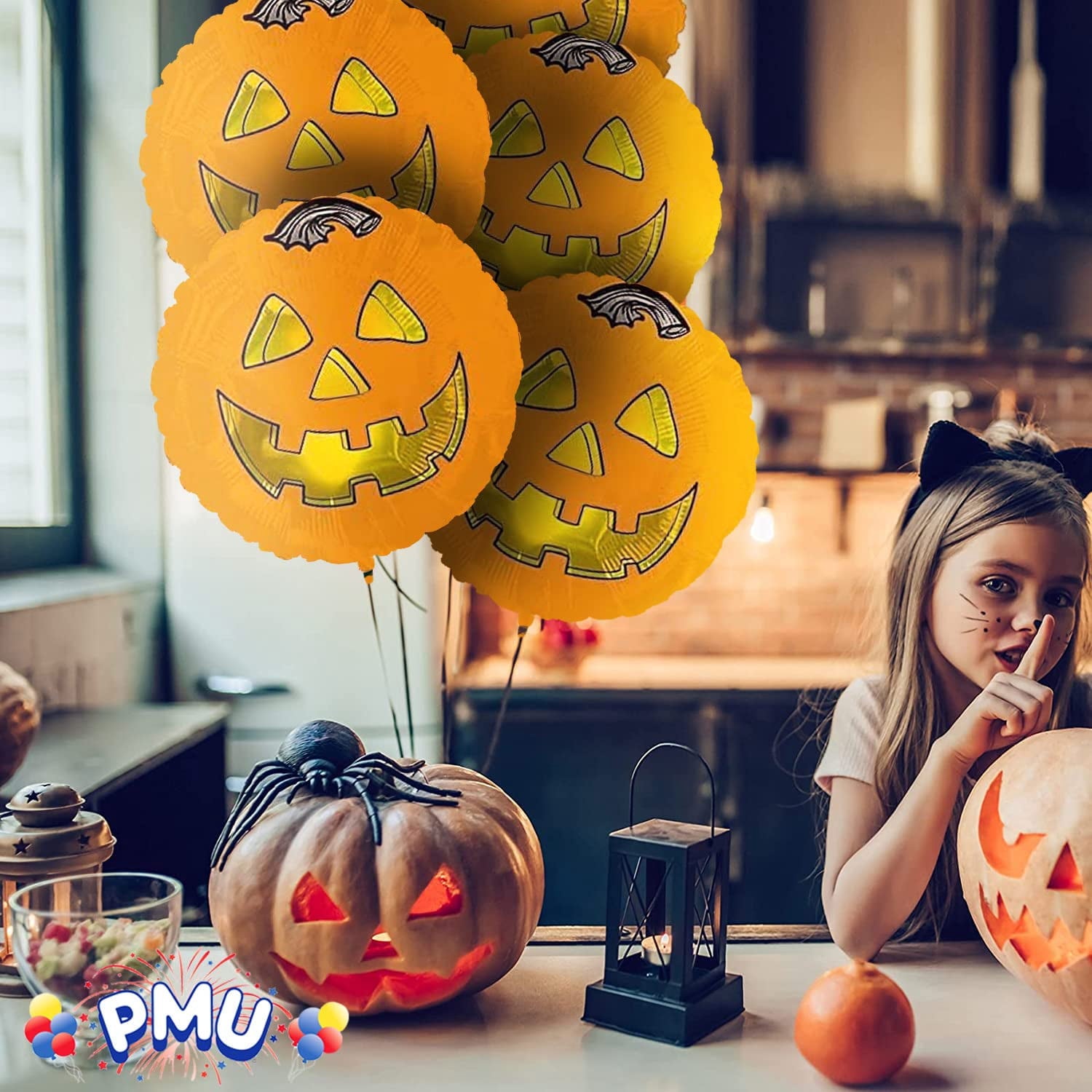 PMU Halloween Party Decoration "Happy Halloween" Jack Faces Aglow 18 Inch Mylar-Foil Balloon (1pkg) Pkg/1