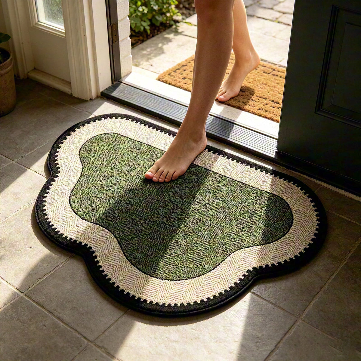 Front Door Mat Indoor Outdoor Entrance Rug, Semicircular Entrance Mat, Half Round Waterproo Non-Slip Durable Rubber Doormat for Garage, Patio, 29.5 inch