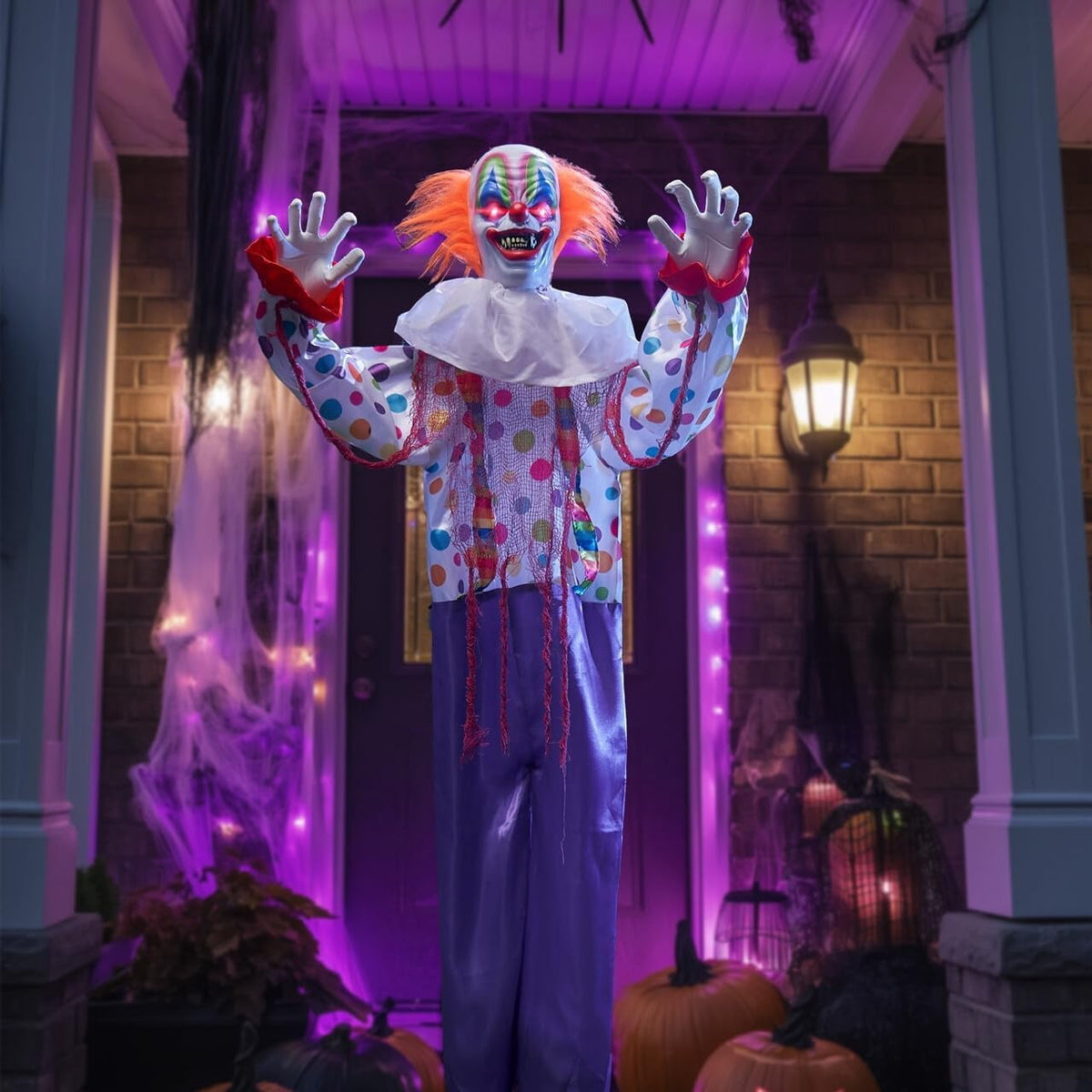Joyfy 65" Halloween Hanging Scary Clown Decorations with Chain, with LED Lights Talking Animatronics Decor Outdoor Indoor for Haunted House Lawn Yard Patio