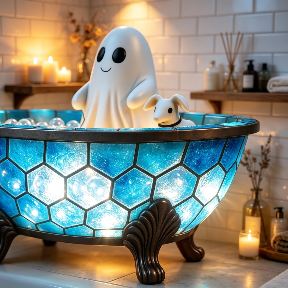 Clearance Halloween Decor-Halloween Decorations Indoor-Light up Ghost in Glass Like-Cute Ghost with Light for Home Kitchen Mantel Tabletop Party Decor and Holiday Decorations Best Halloween Gifts